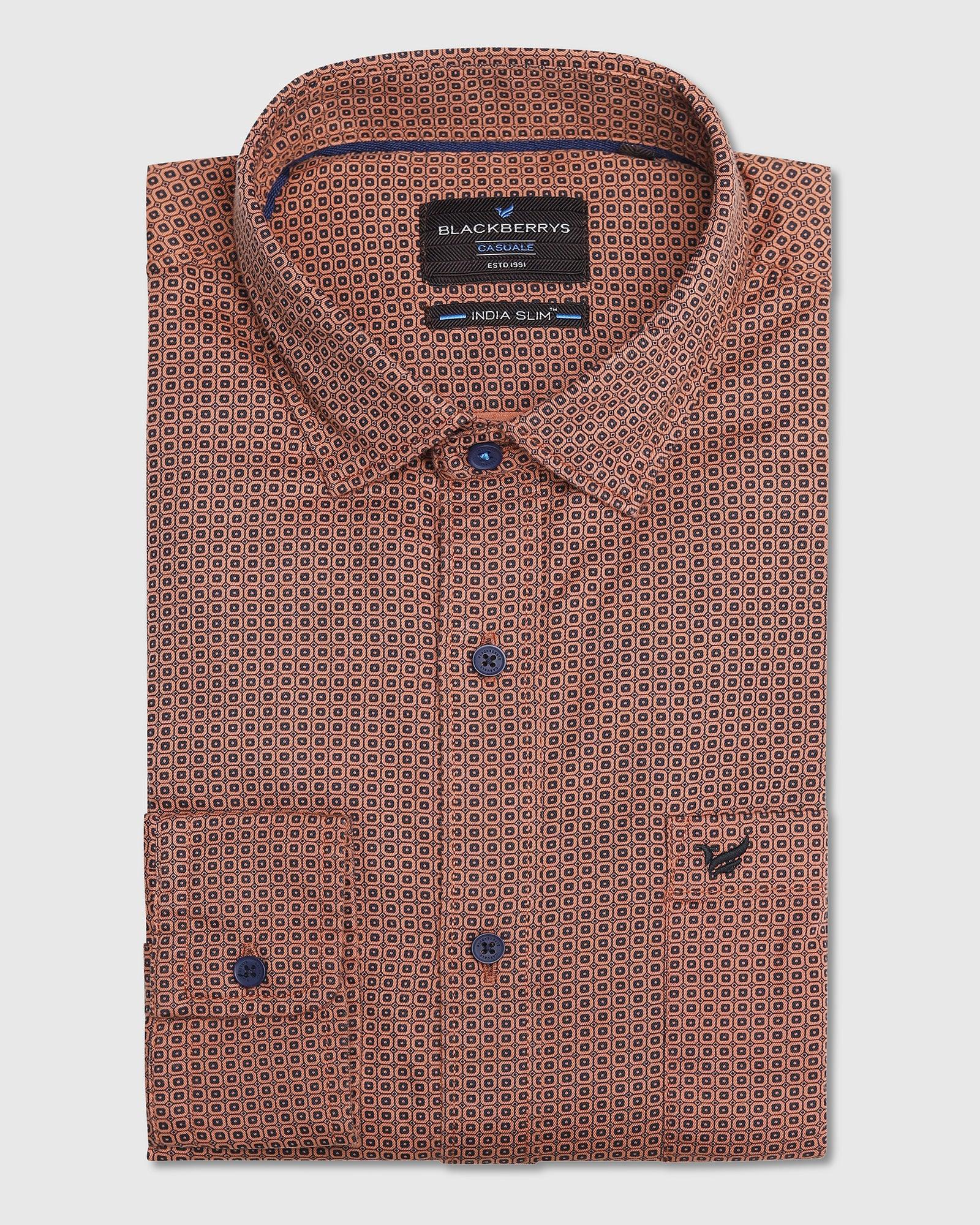Casual Rust Printed Shirt - Saprona
