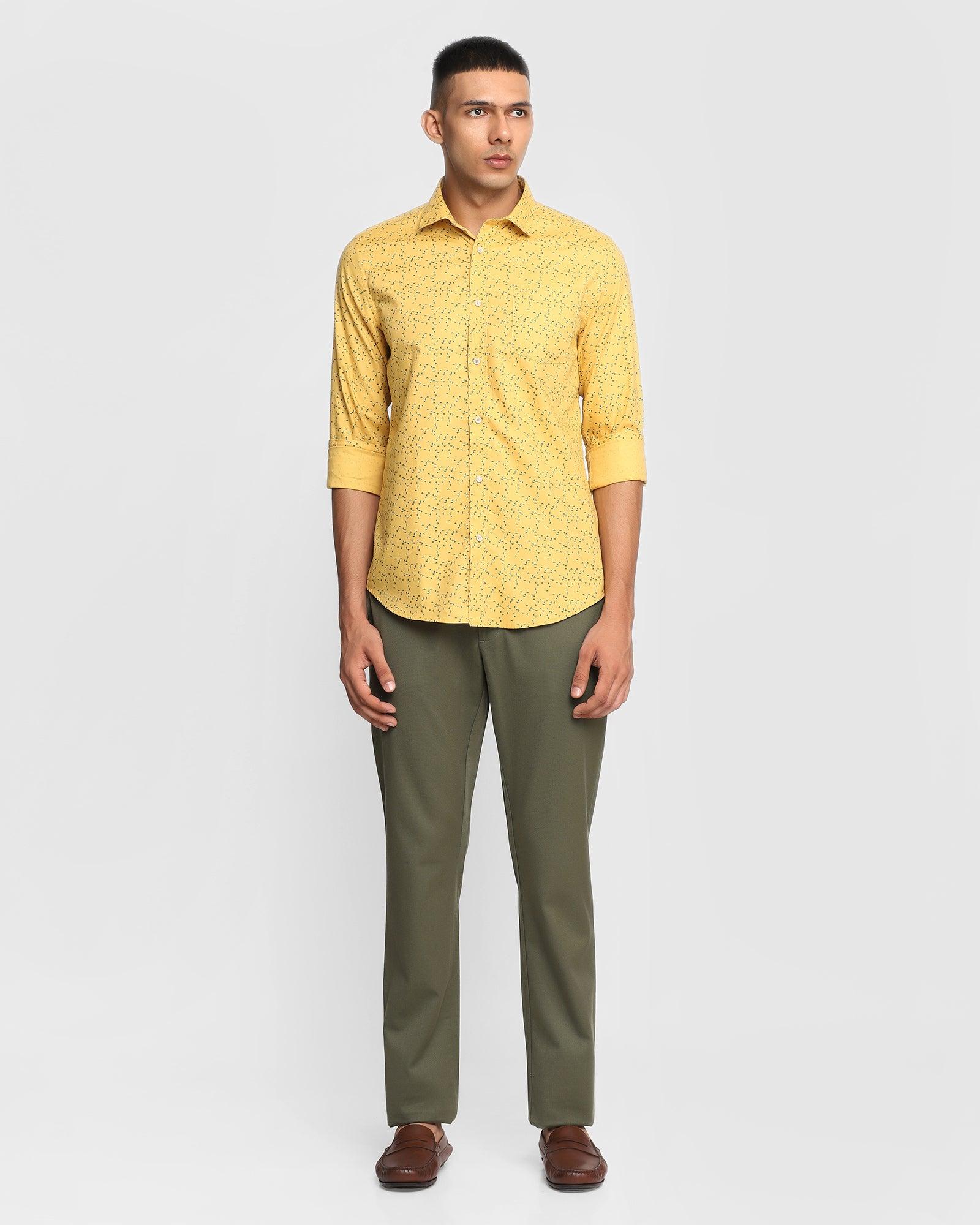 Casual Yellow Printed Shirt - Pebble
