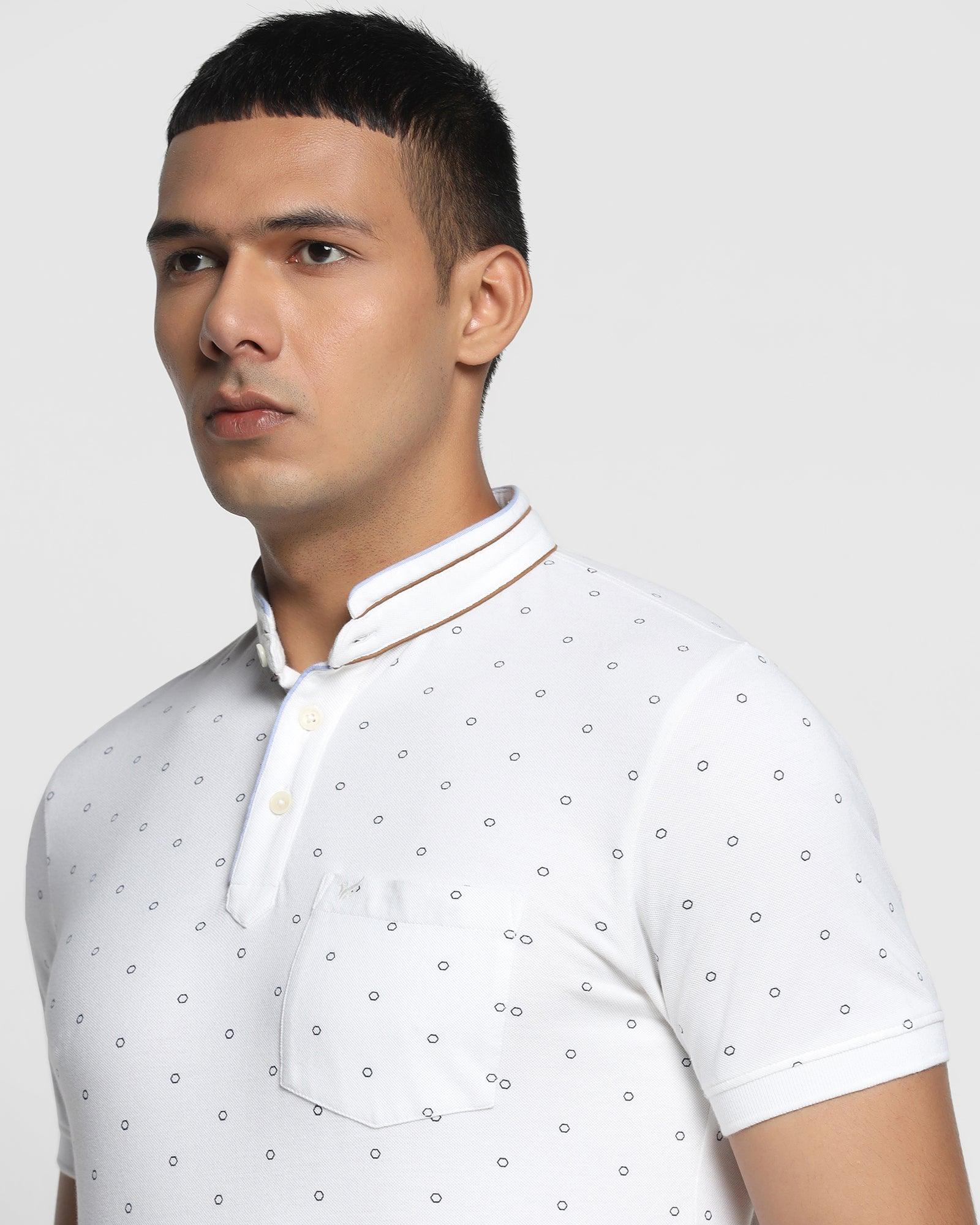 Henley Collar White Printed T Shirt - Francis