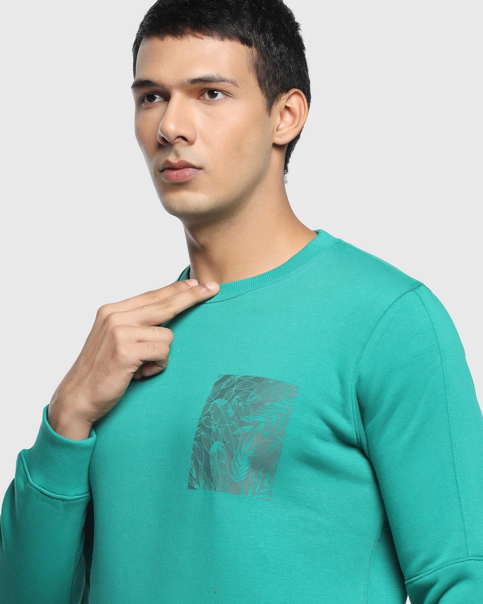 Crew Neck Amazon Green Printed Sweatshirt - Venem