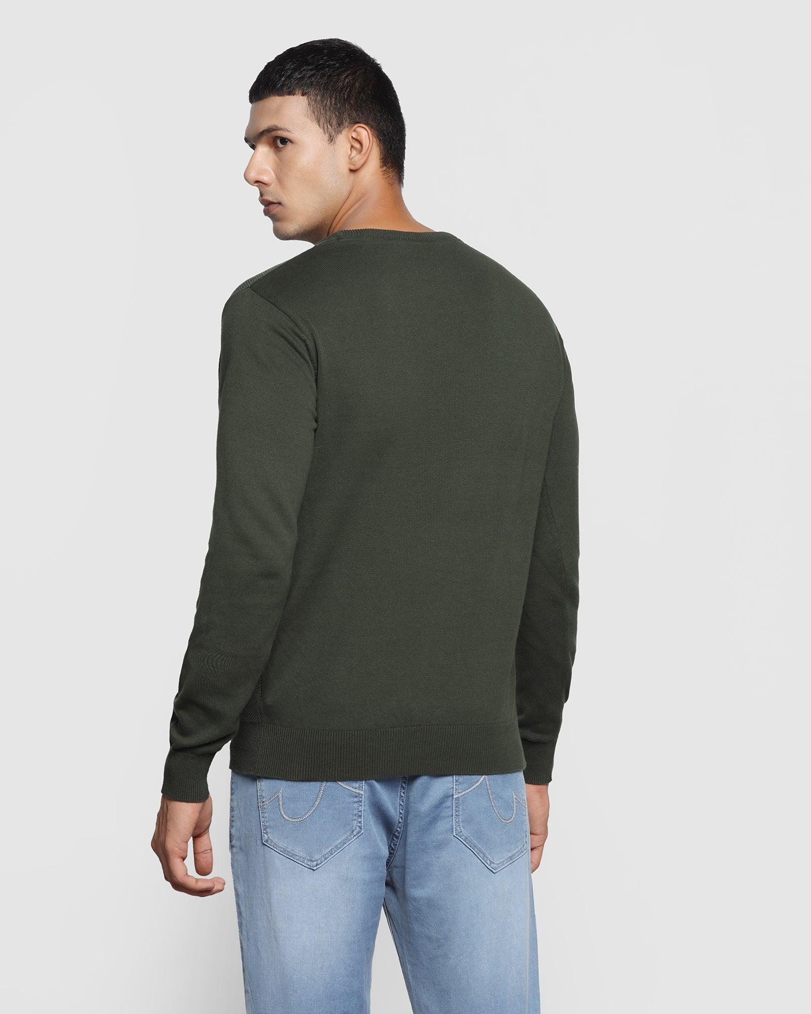 Crew Neck Olive Textured Sweater - Jaxon