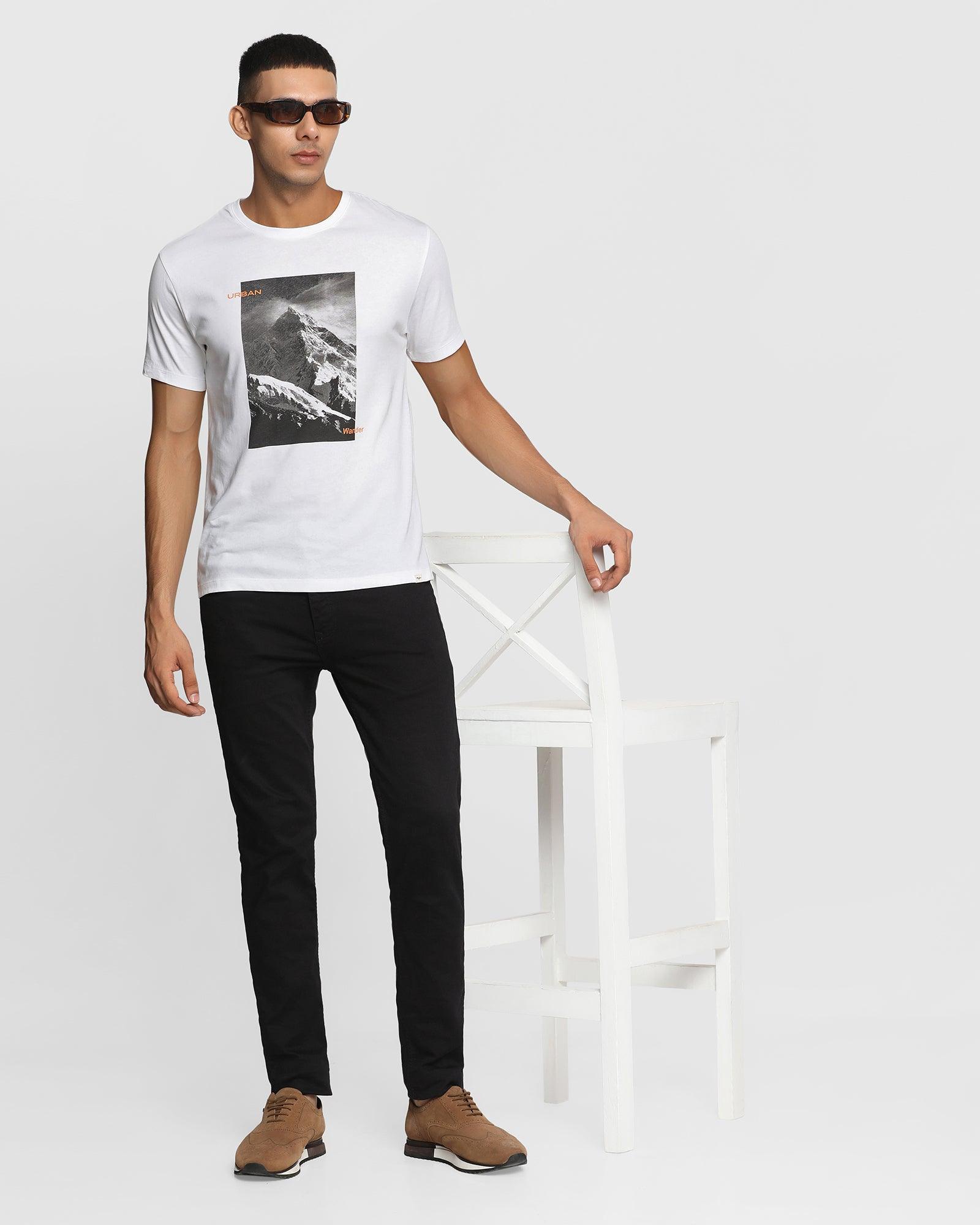 Crew Neck White Printed T Shirt - Ander