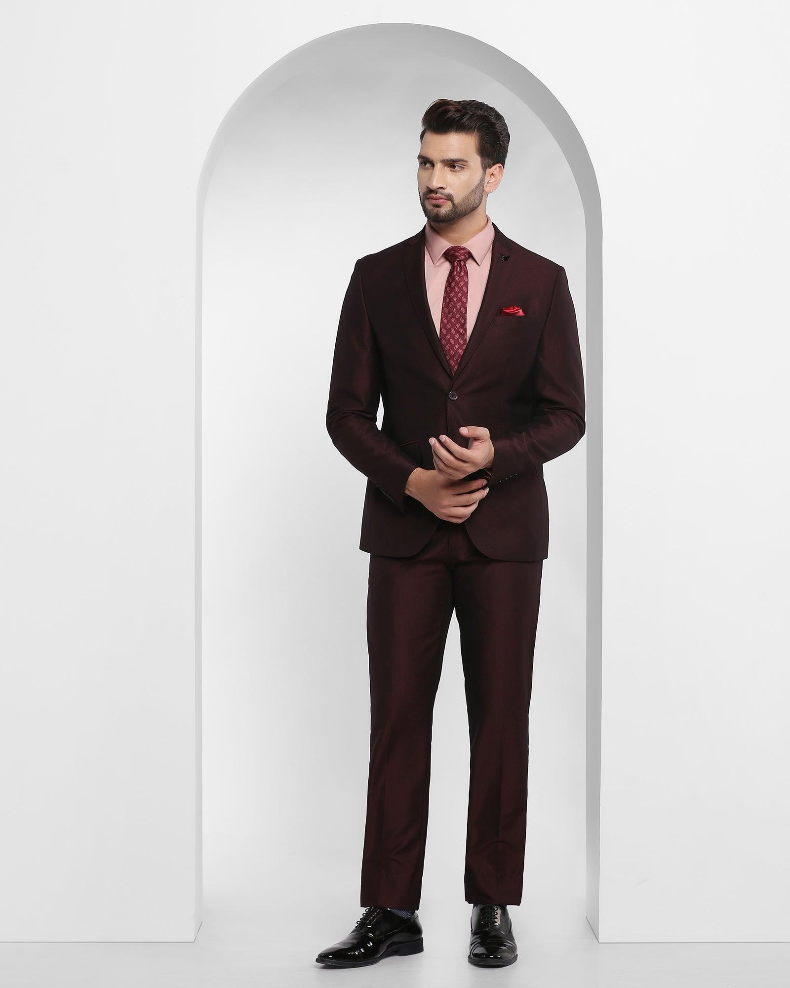 Three Piece Wine Textured Formal Suit - Bonto