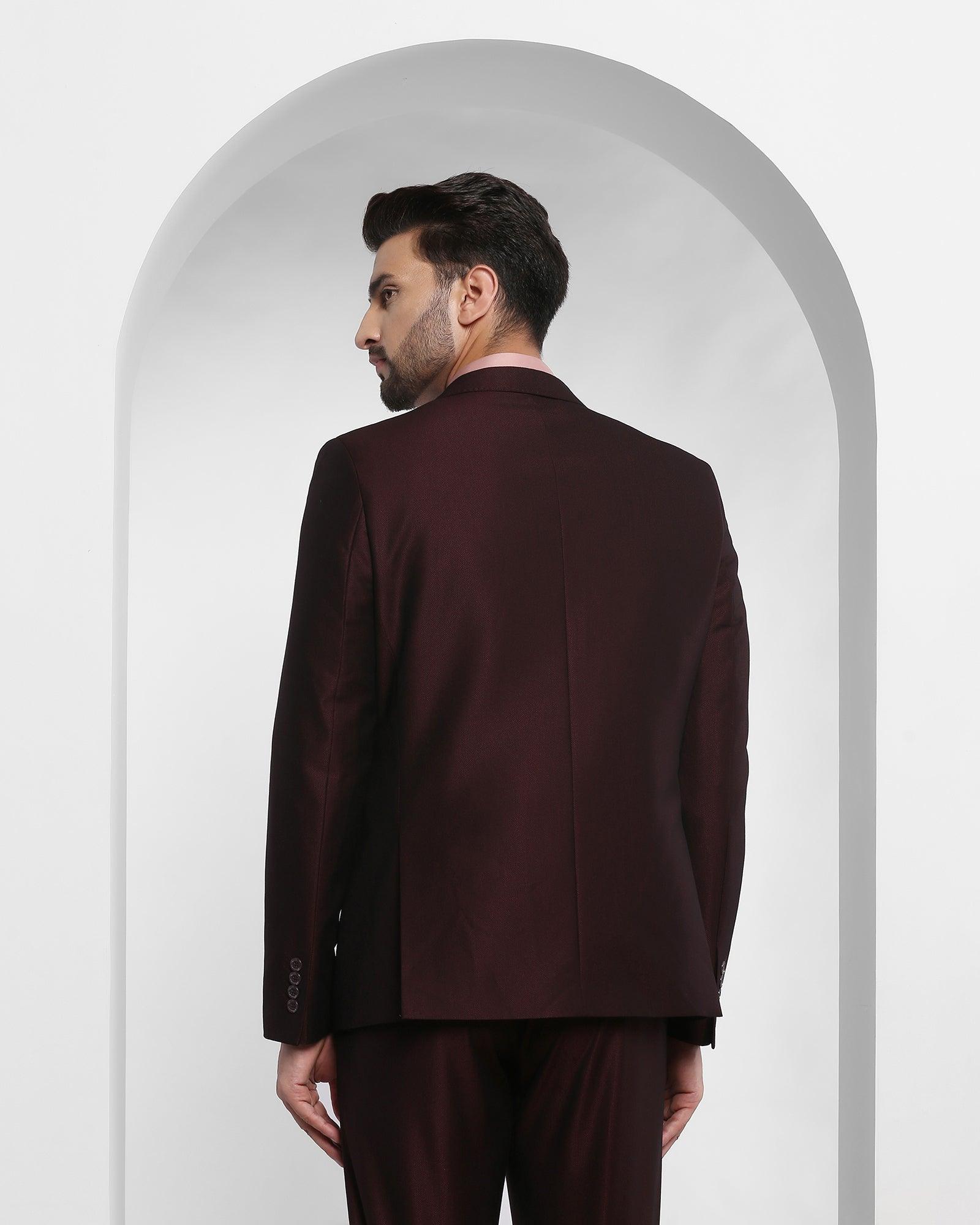 Three Piece Wine Textured Formal Suit - Bonto