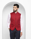 Printed Formal Bandhgala Waist Coat In Wine (Jacqlin) - Blackberrys