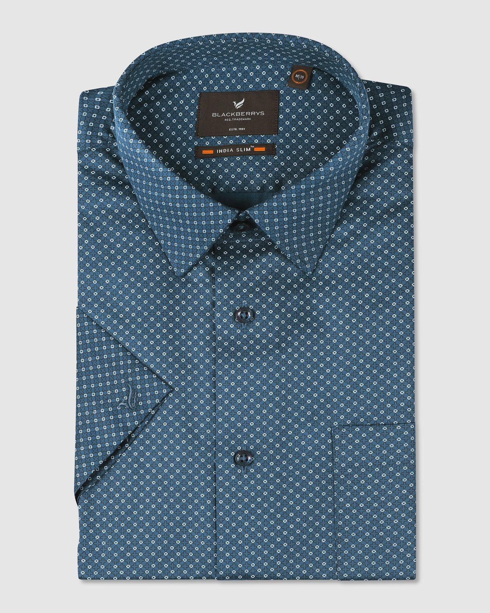 Formal Half Sleeve Blue Printed Shirt - Nate