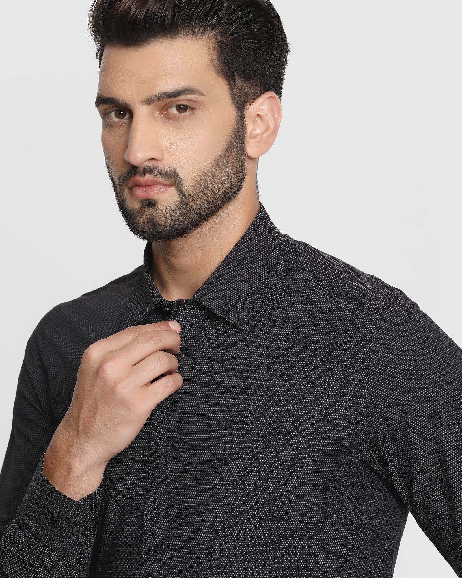 Formal Black Textured Shirt - Salmon