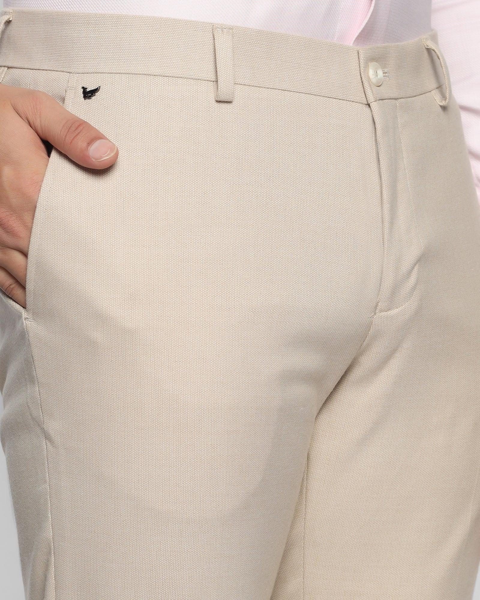 Slim Fit B-91 Formal Beige Textured Trouser - Freto