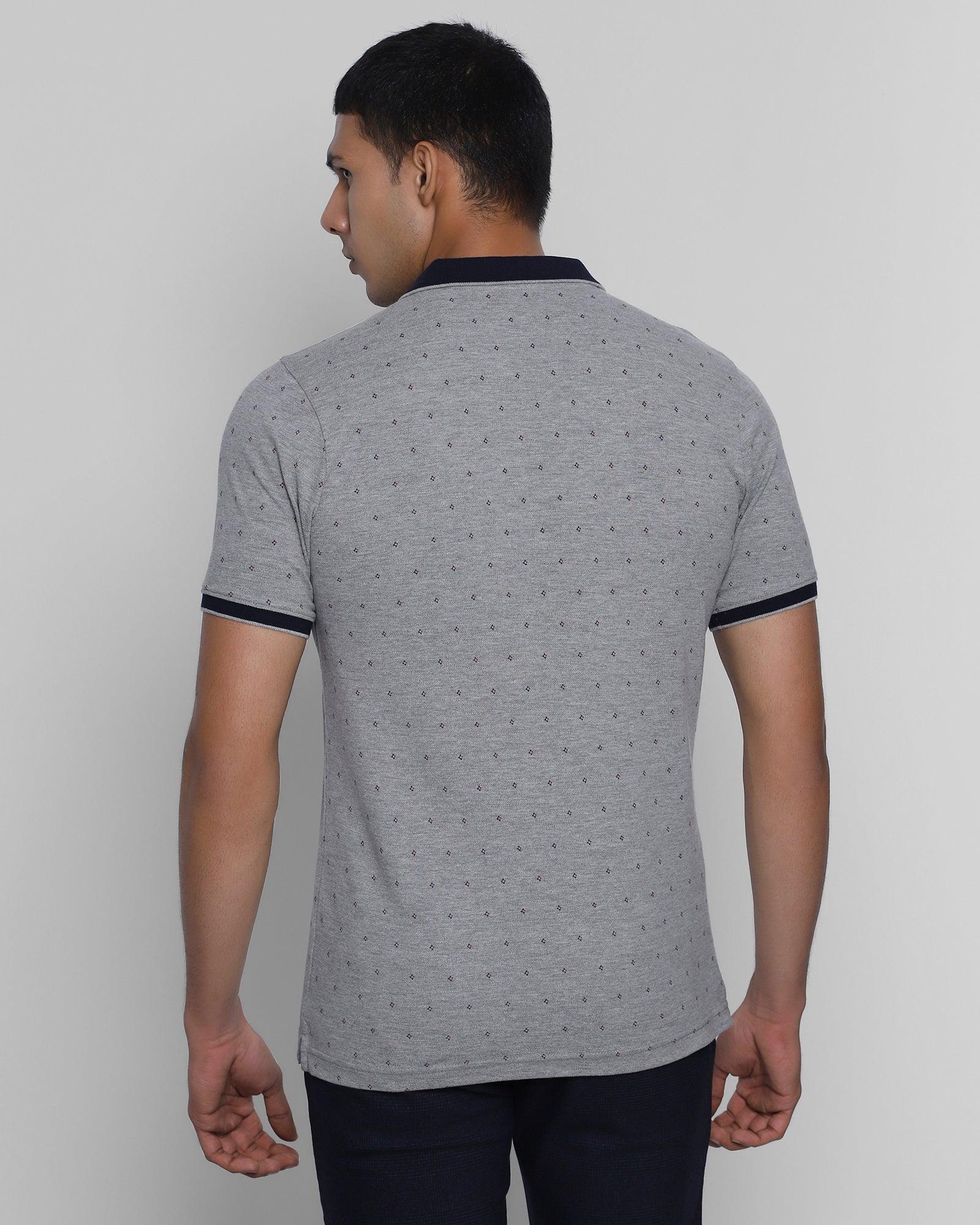 Polo Grey Melange Printed T Shirt - Riddle