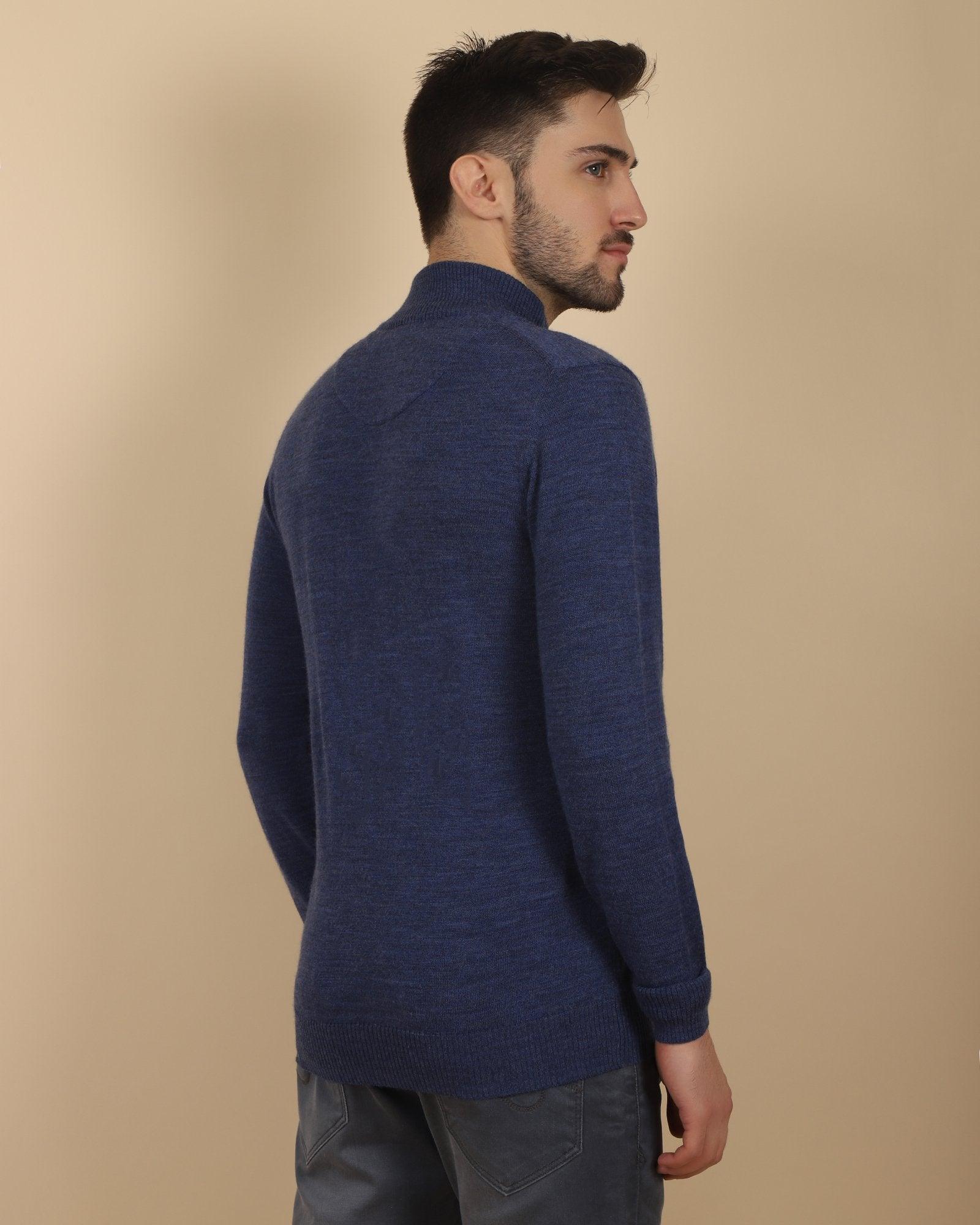 High Neck Electric Blue Solid Sweater - Rigel