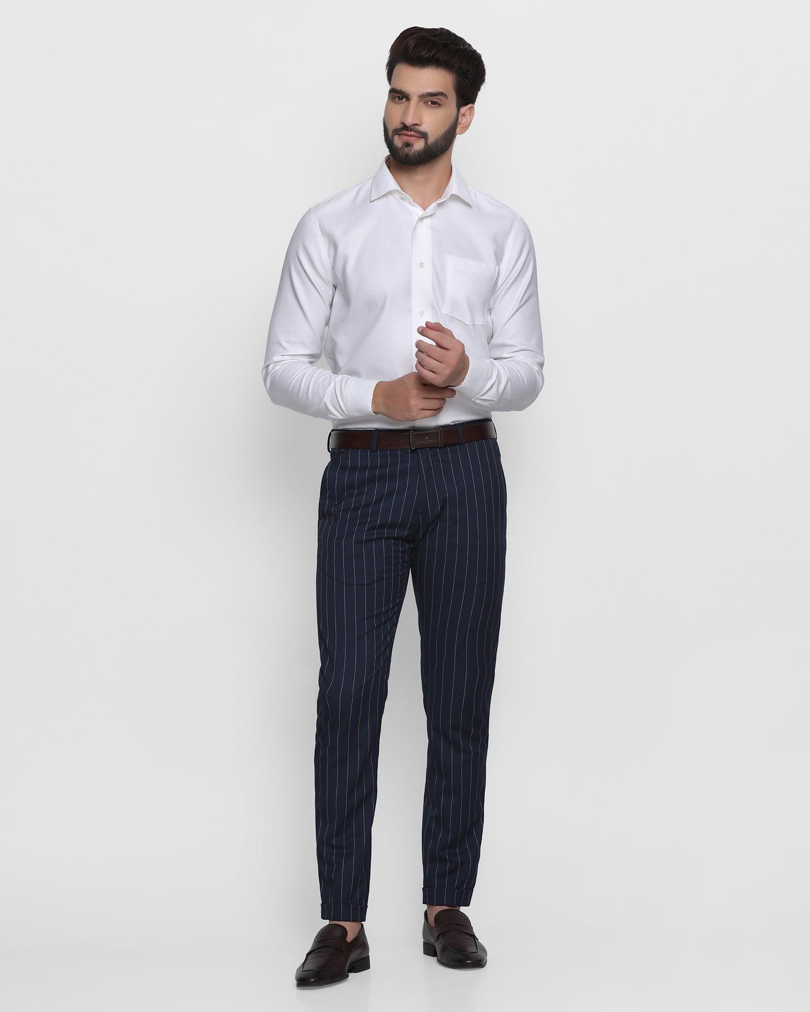 Sojanya (Since 1958) Men's Cotton Blend Grey & OffWhite Striped Formal  Trousers