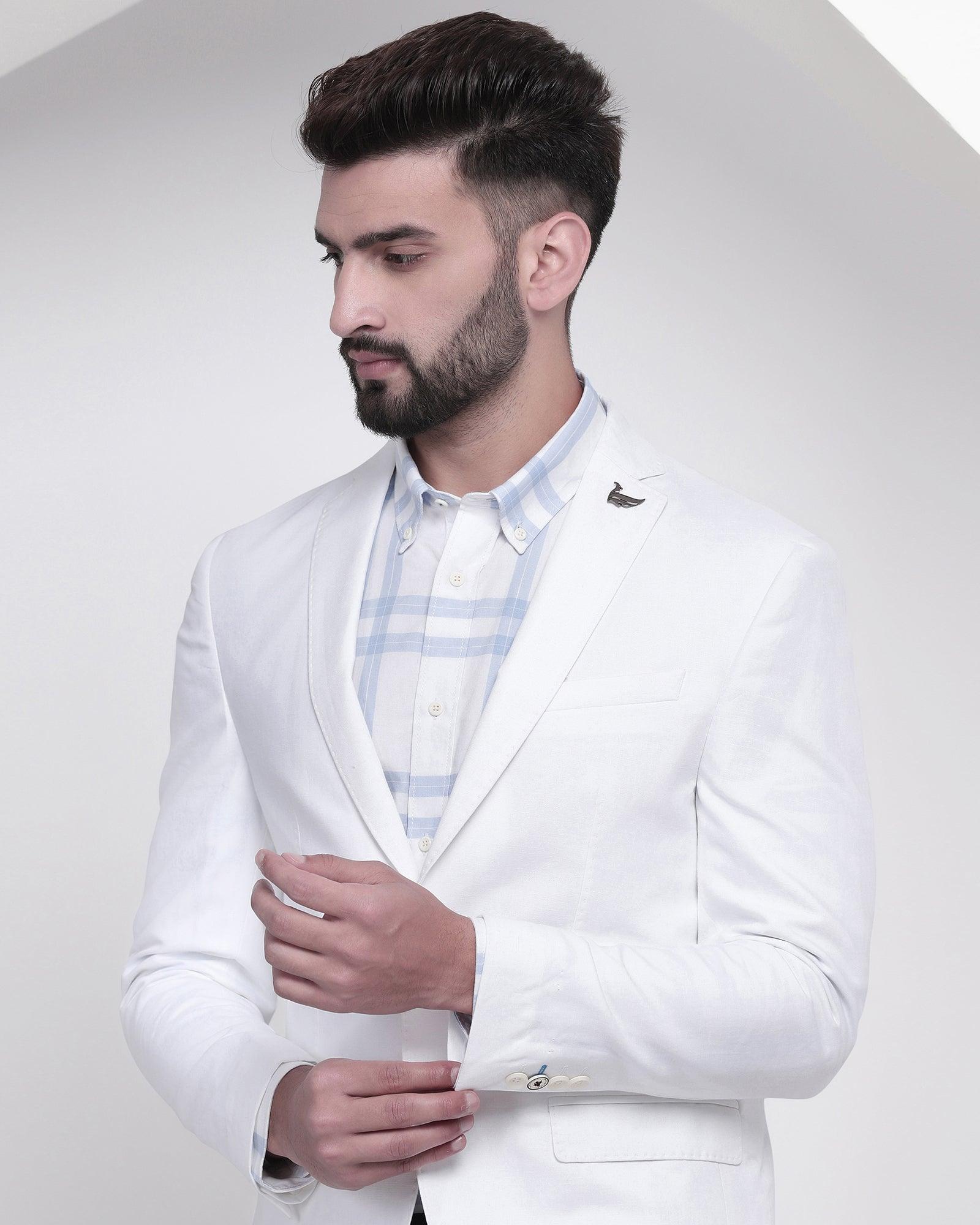 Linen Casual White Textured Blazer - Robbie