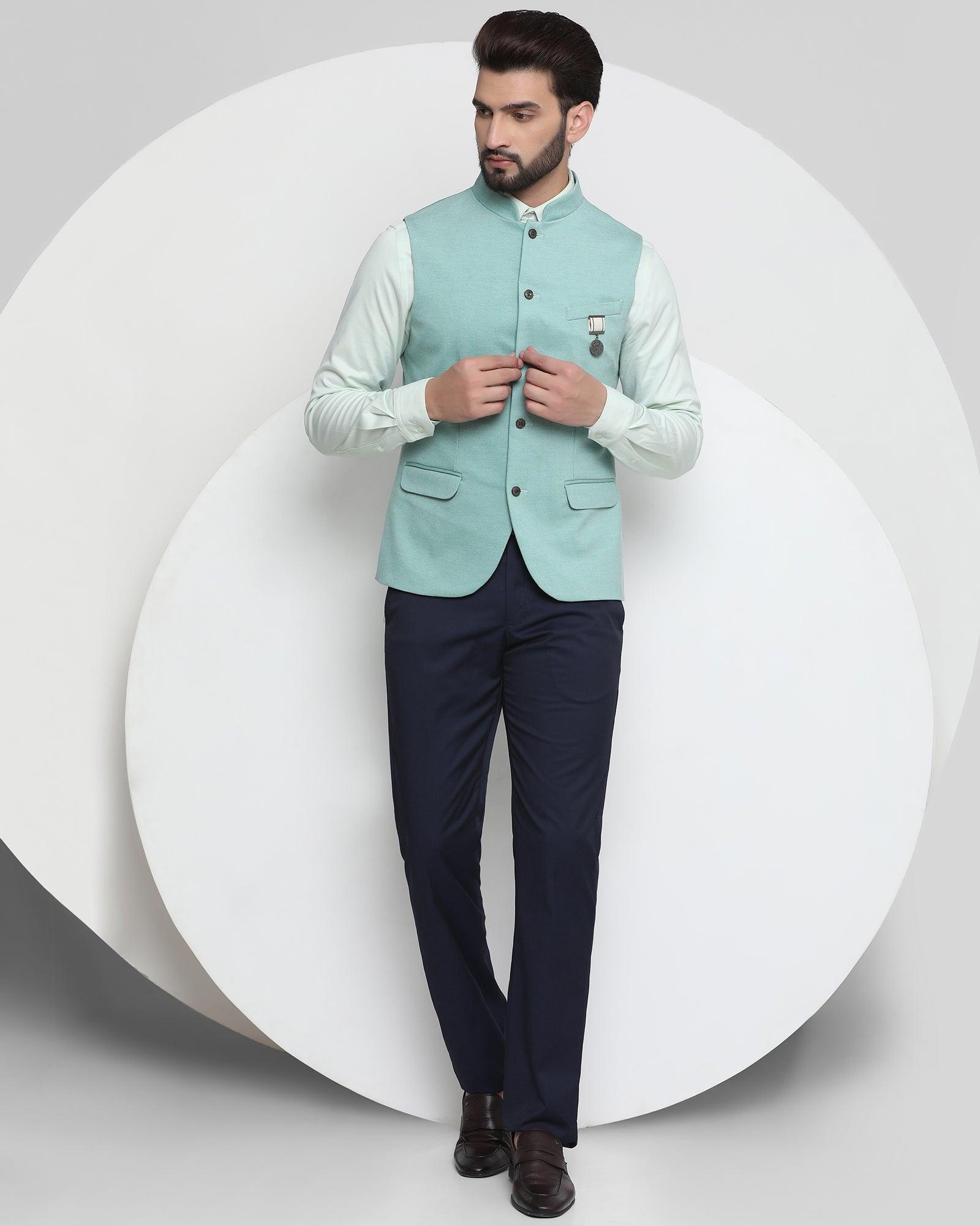 Bandhgala Formal Green Textured Waistcoat - Sable