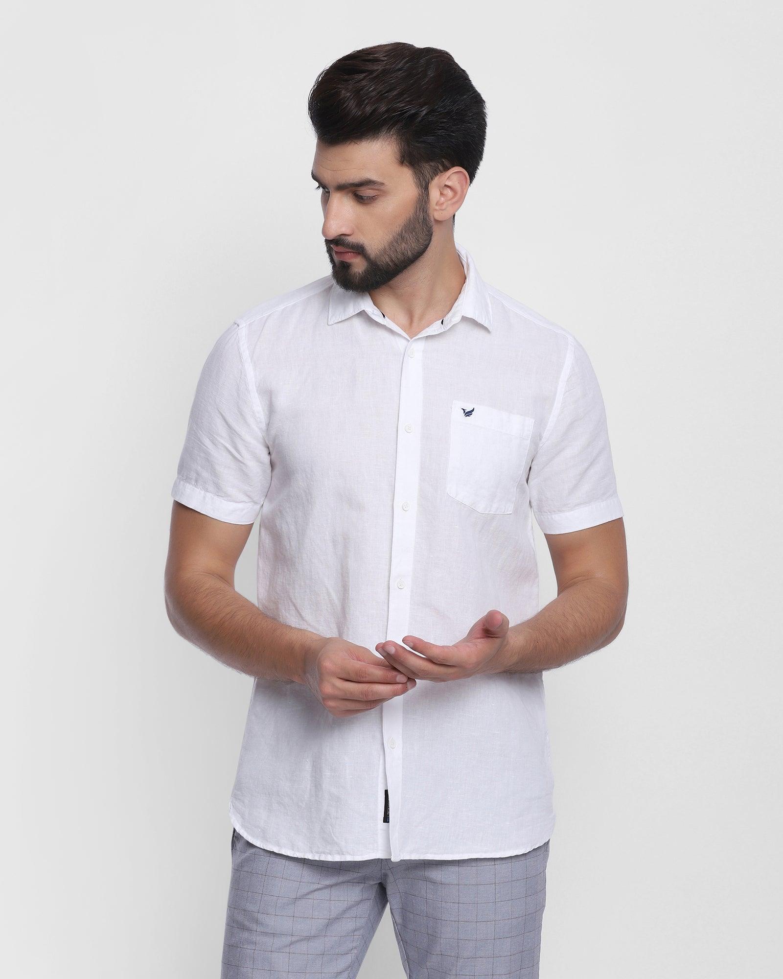 Casual White Solid Shirt - Salmon