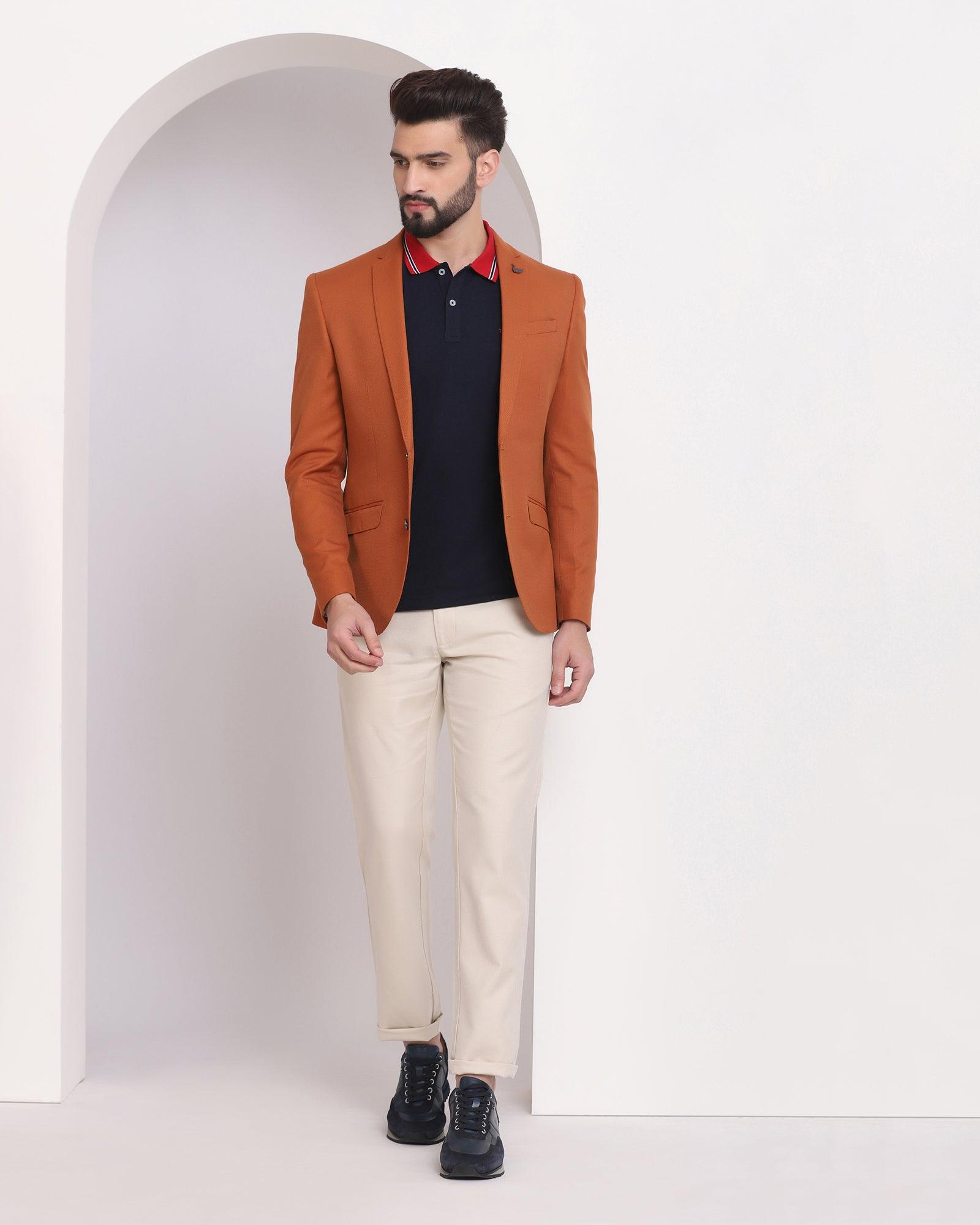 Formal Orange Textured Blazer - Sarwin
