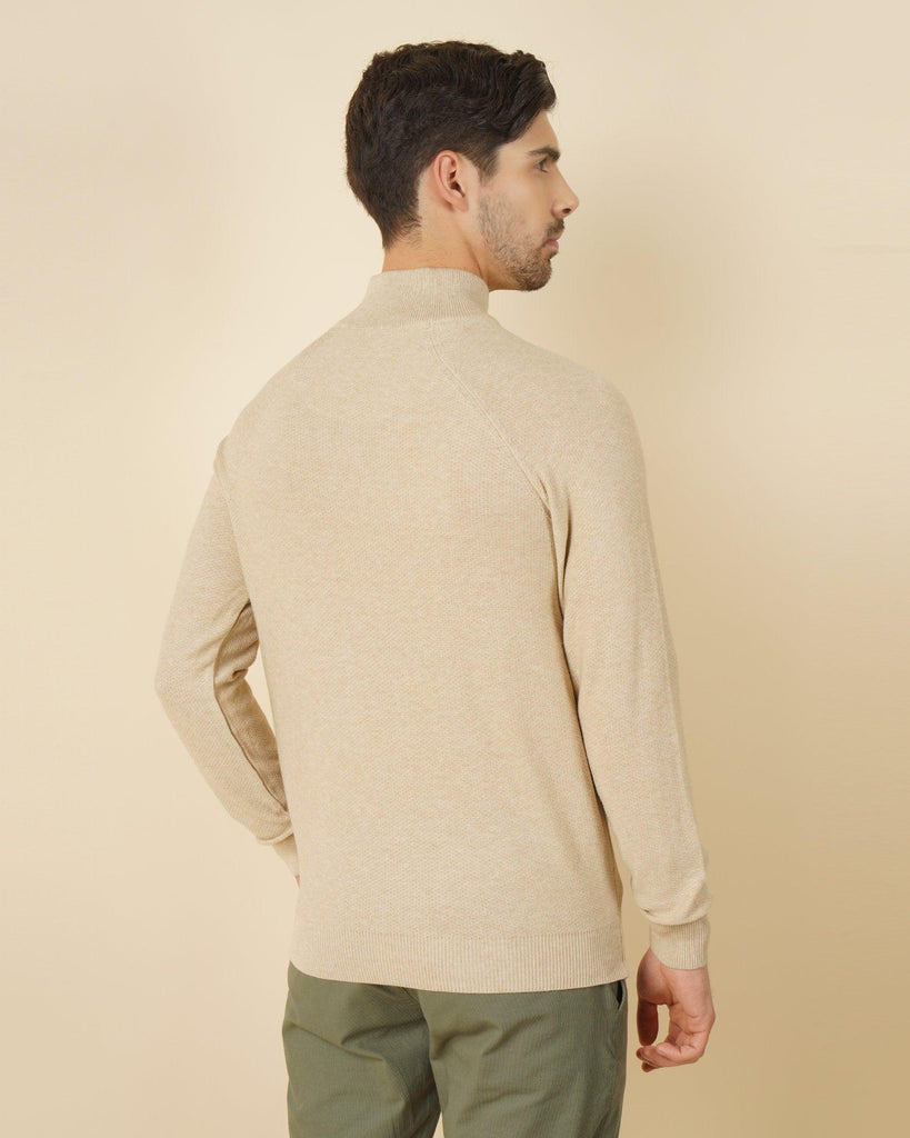 High Neck Beige Solid Sweater - Sirius
