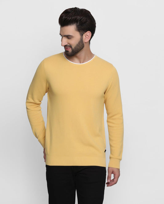 Crew Neck Lemon Yellow Solid Sweater - Akio