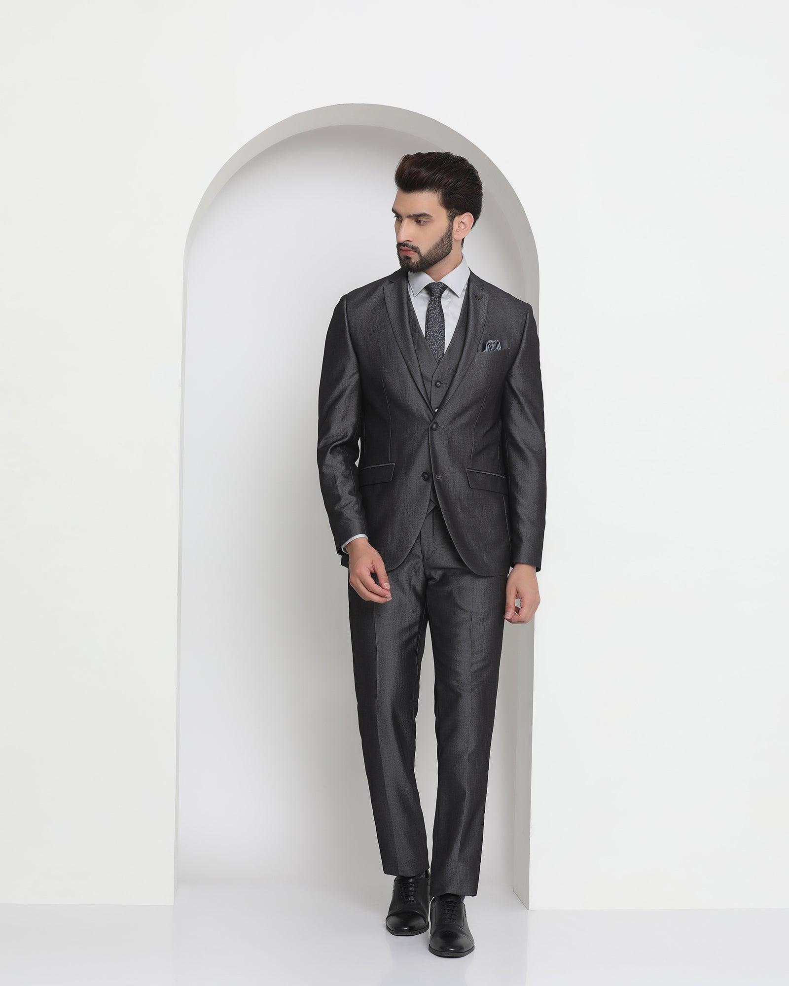 Three Piece Charcoal Solid Formal Suit - Joffrey - Blackberrys