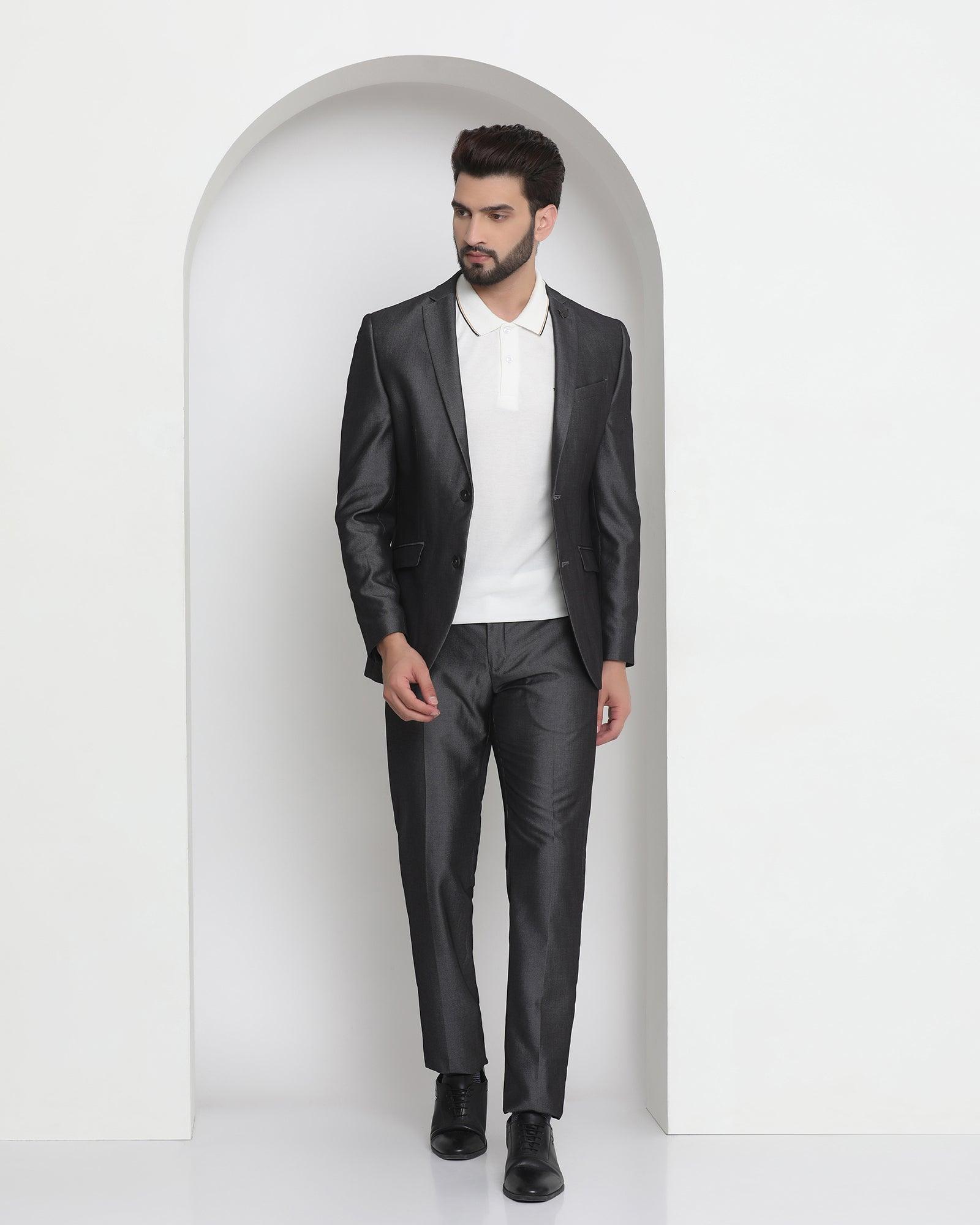 Three Piece Charcoal Solid Formal Suit - Joffrey - Blackberrys