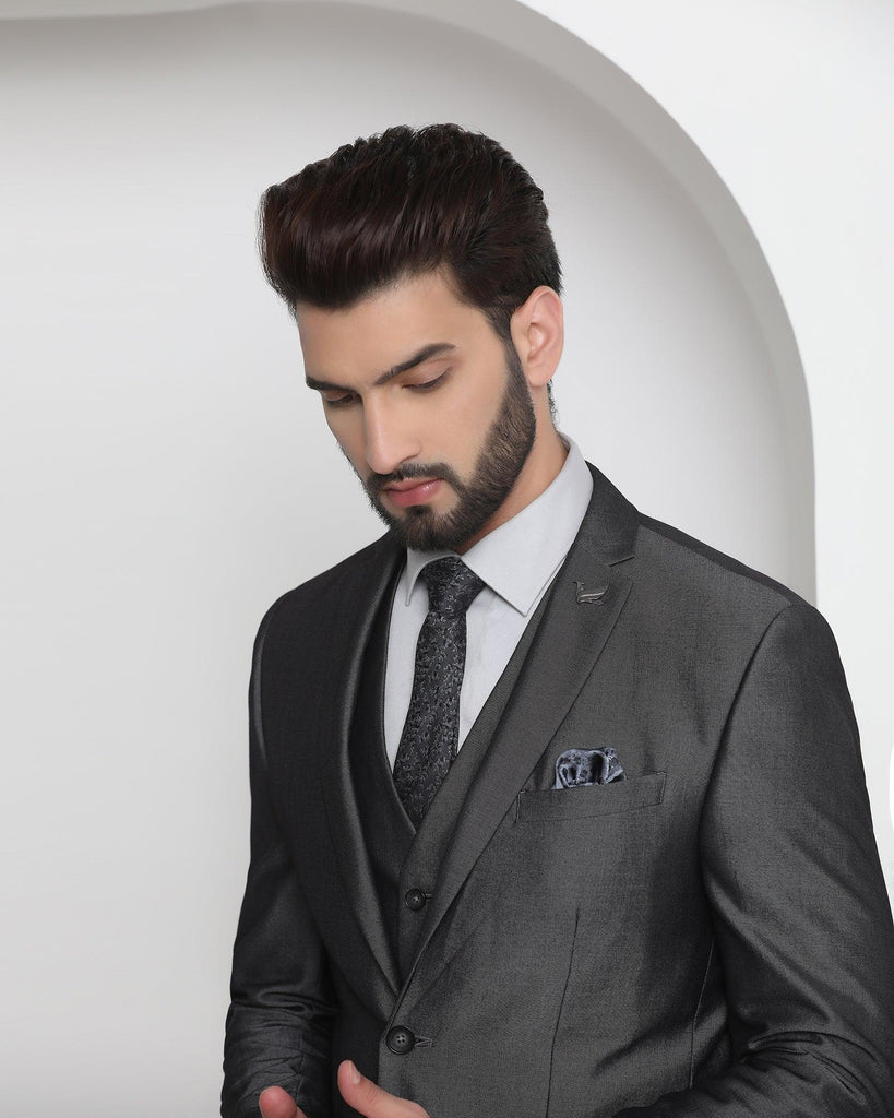 Three Piece Charcoal Solid Formal Suit - Joffrey