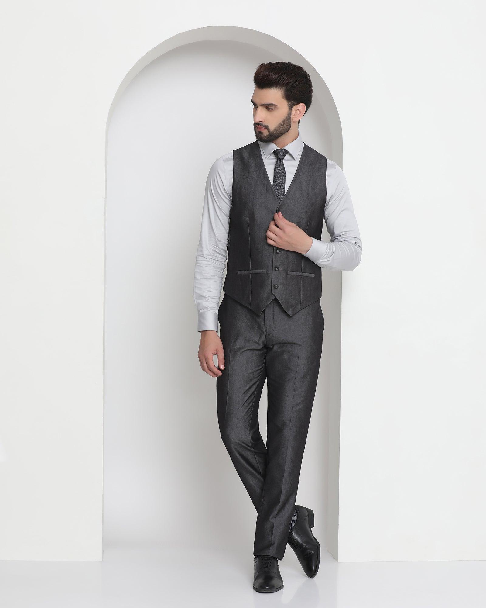 Three Piece Charcoal Solid Formal Suit - Joffrey - Blackberrys