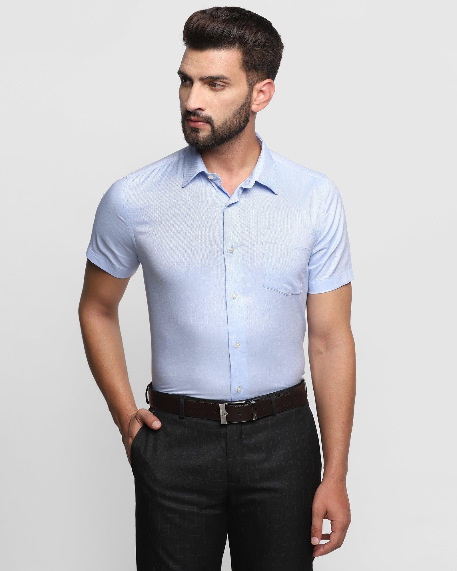 Formal Half Sleeve Blue Textured Shirt Elvis