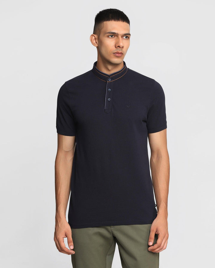 Henley Collar Navy Solid T-Shirt - Thomas