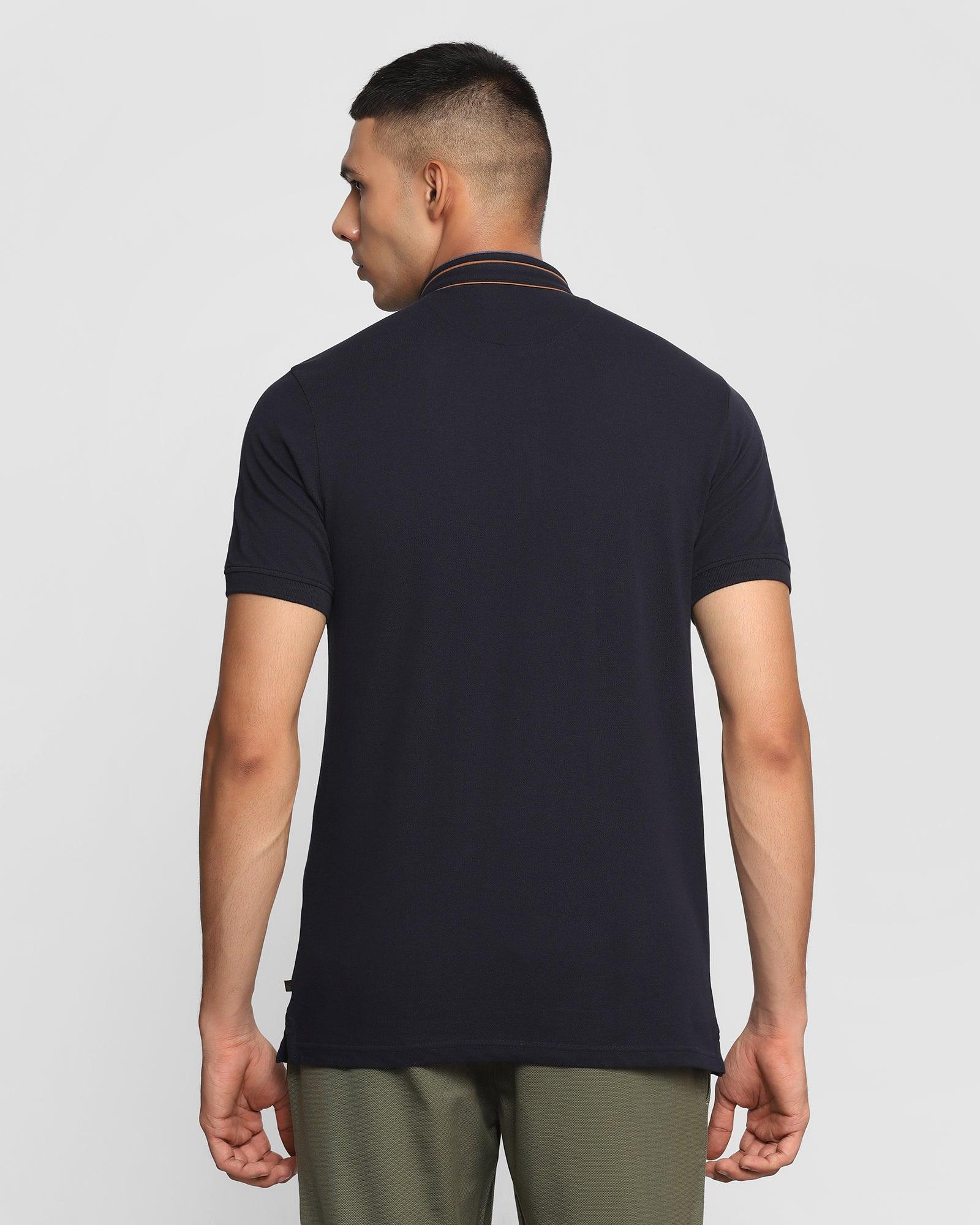 Henley Collar Navy Solid T Shirt - Thomas