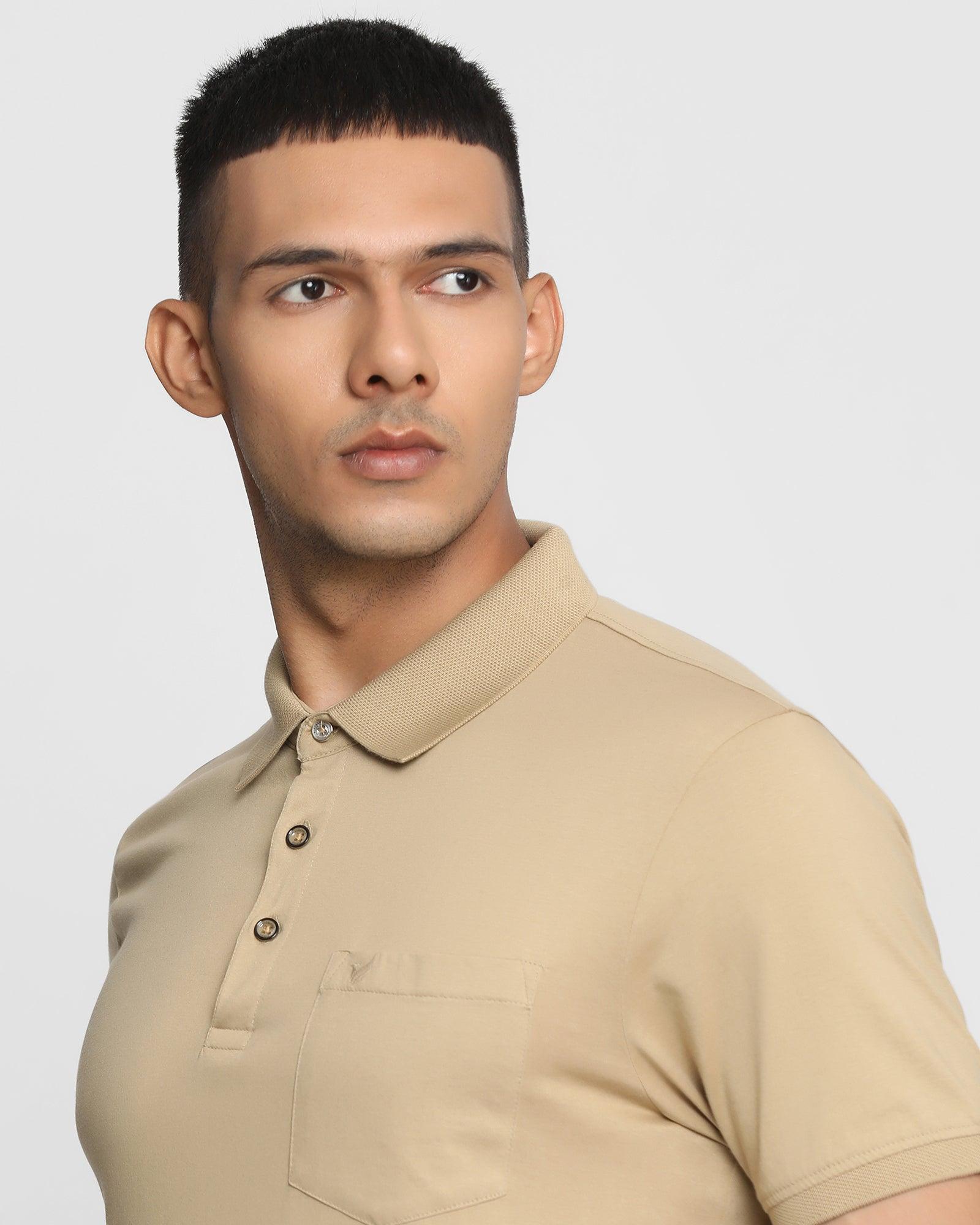 Polo T Shirt In Beige (David) - Blackberrys