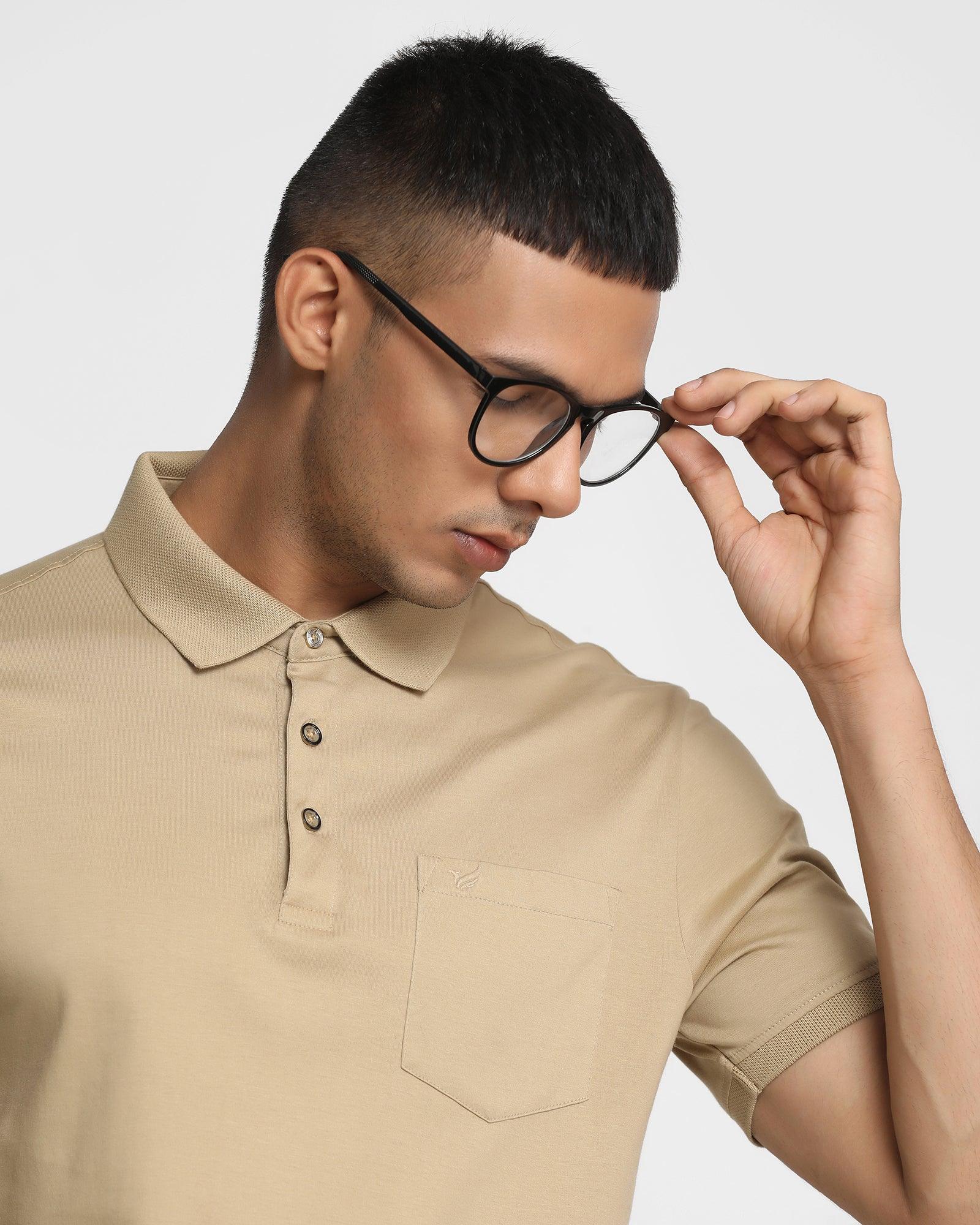 Polo T Shirt In Beige (David) - Blackberrys