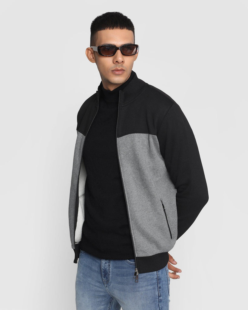 Stylized Collar Black Solid Sweatshirt - Drip