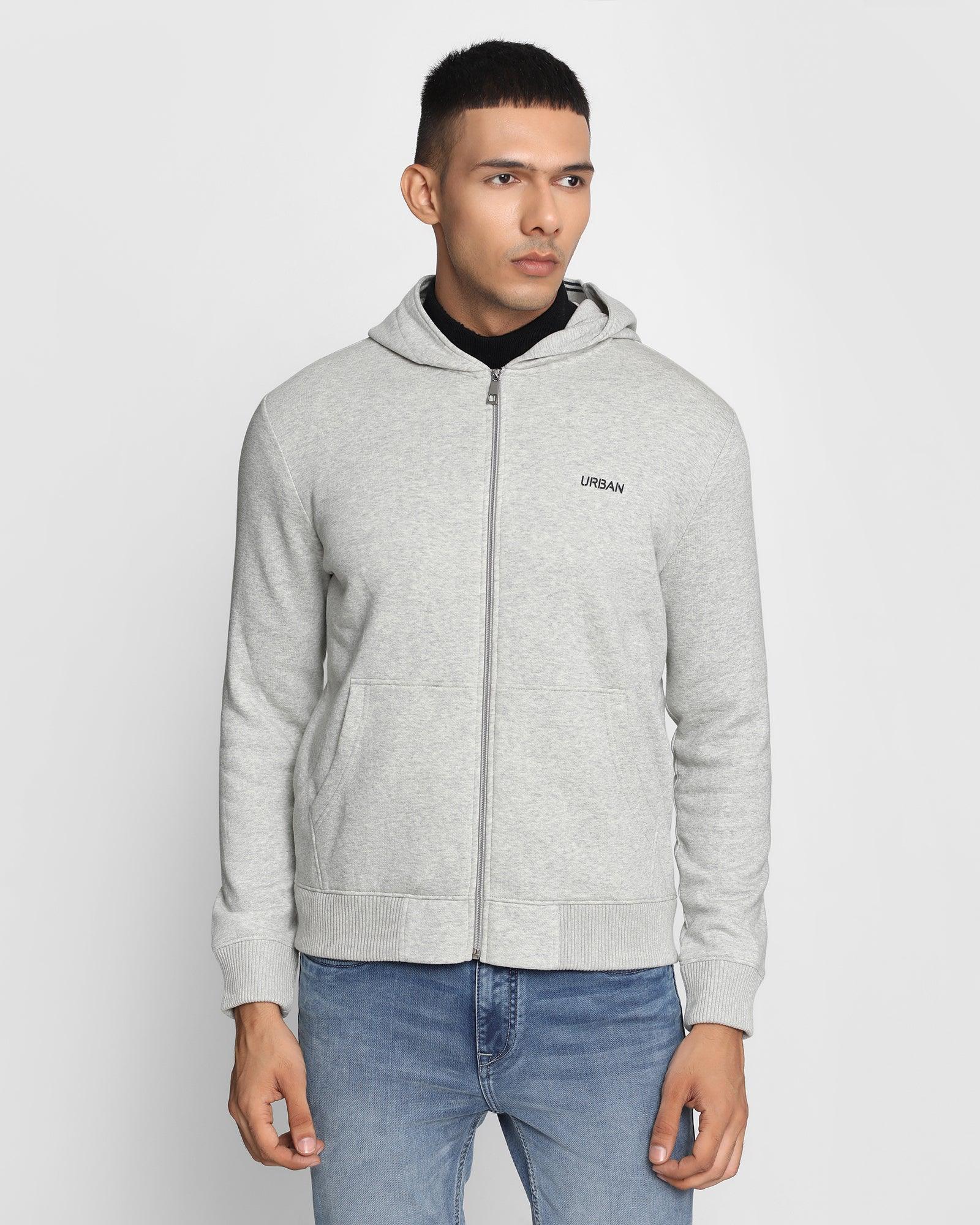 Hoodie Light Grey Melange Solid Sweatshirt - Stone