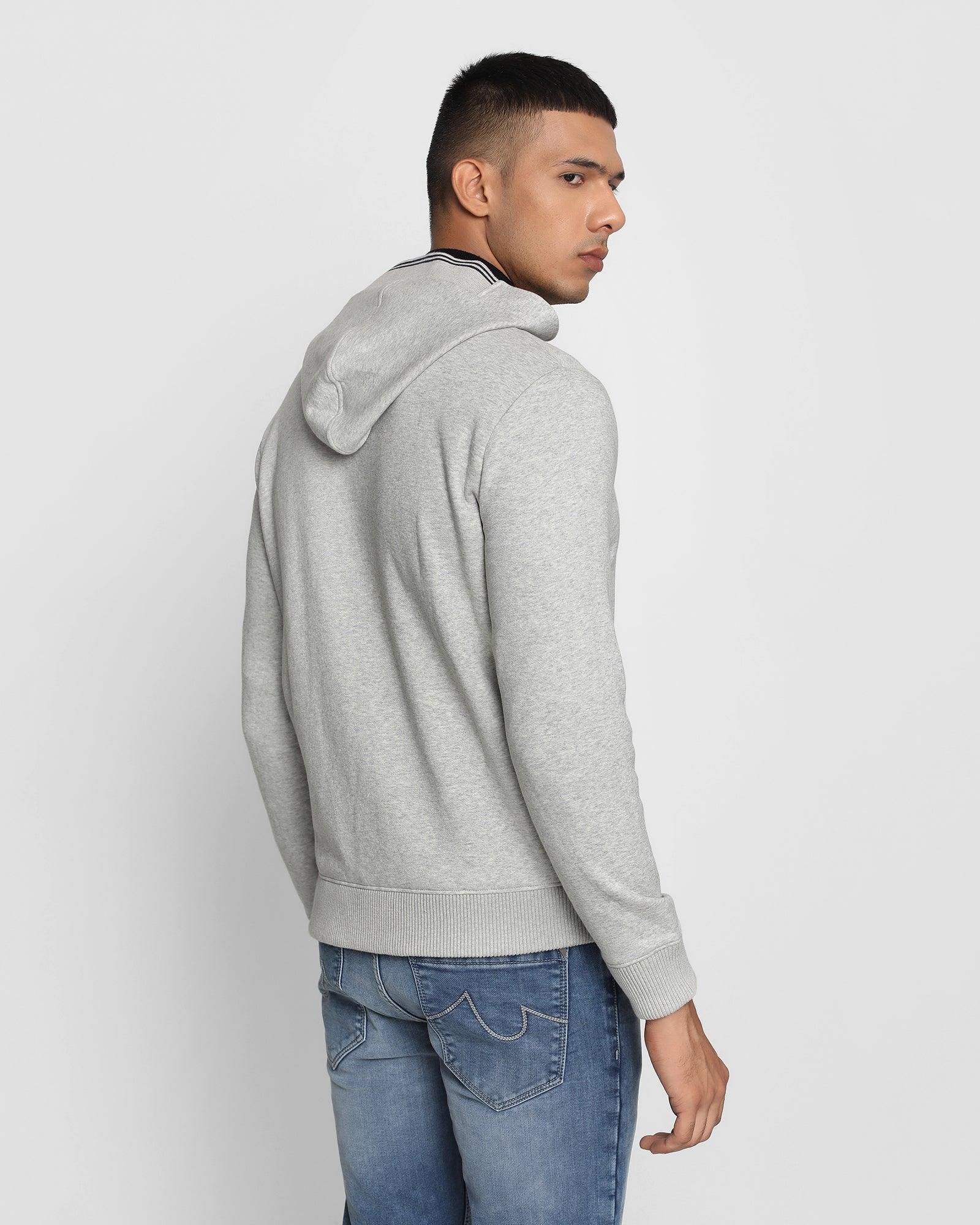 Hoodie Light Grey Melange Solid Sweatshirt - Stone