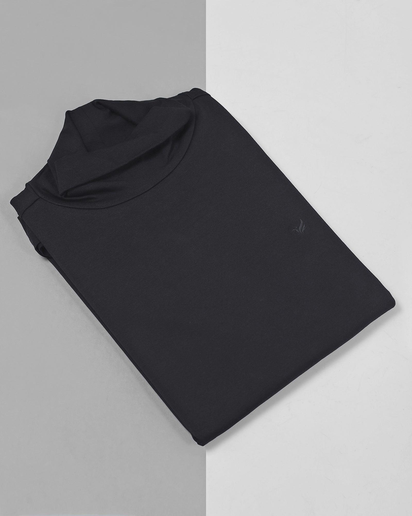 Turtle Neck Black Solid T Shirt - Joe