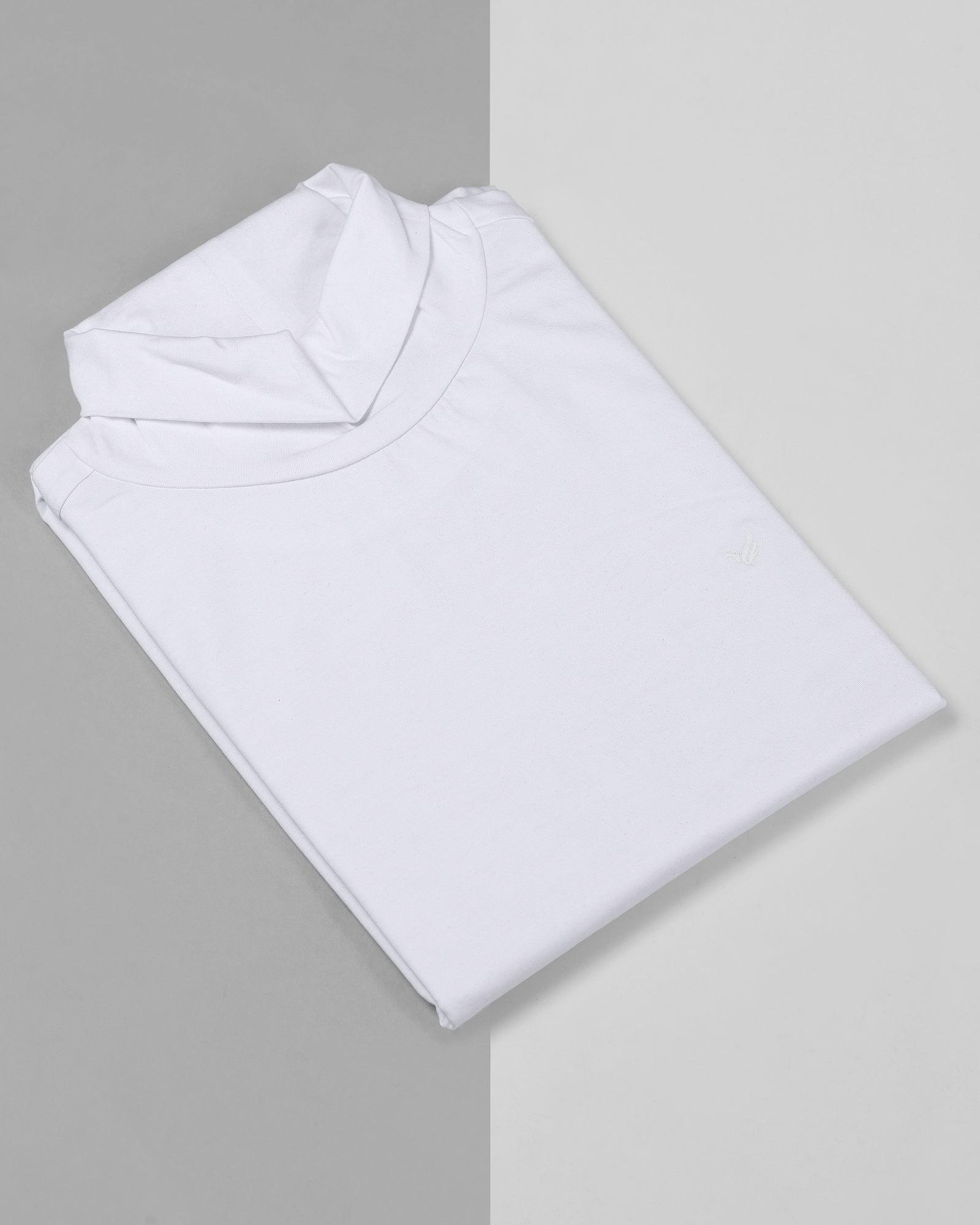 Turtle Neck White Solid T Shirt - Joe