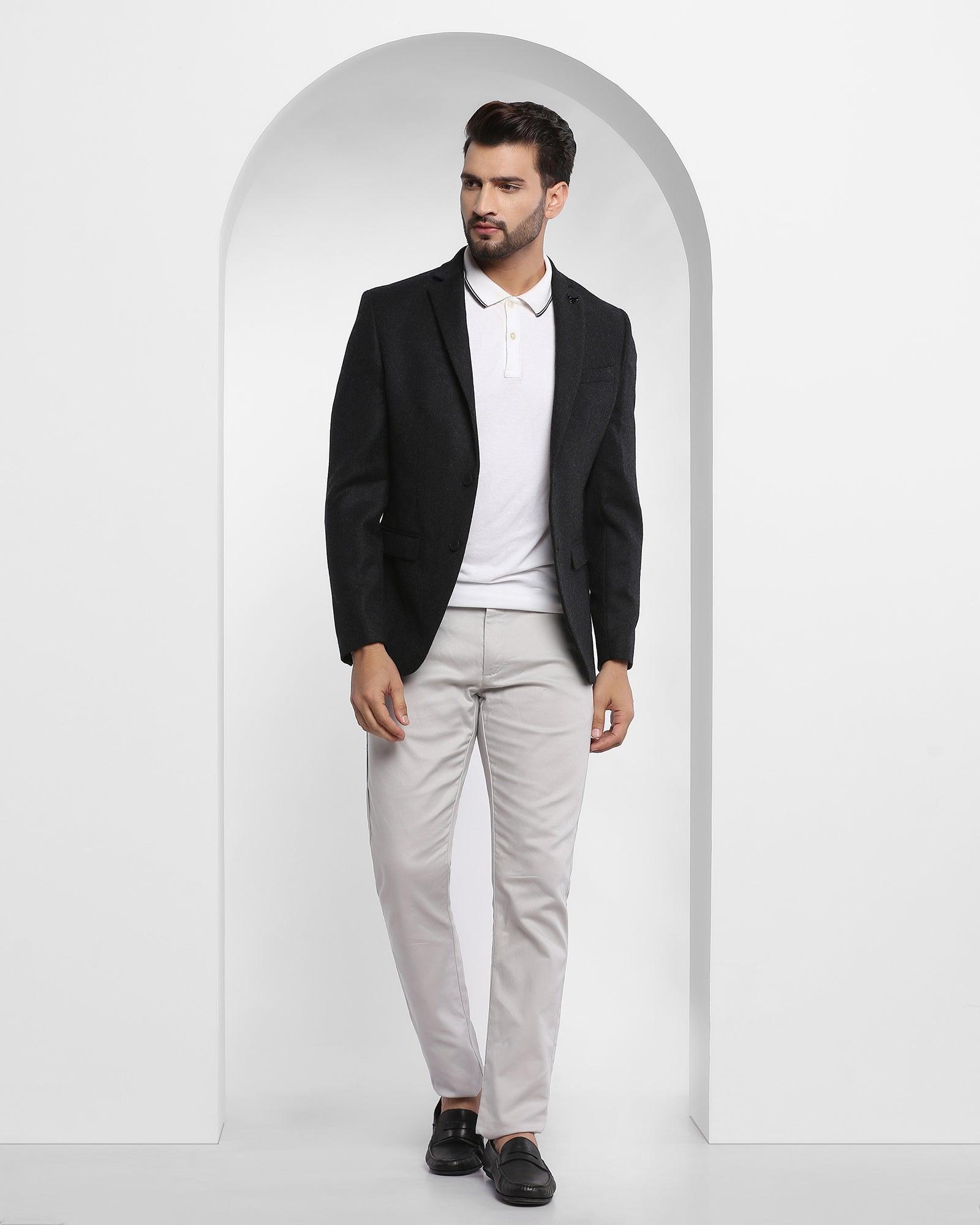 Casual Charcoal Solid Blazer - Andus