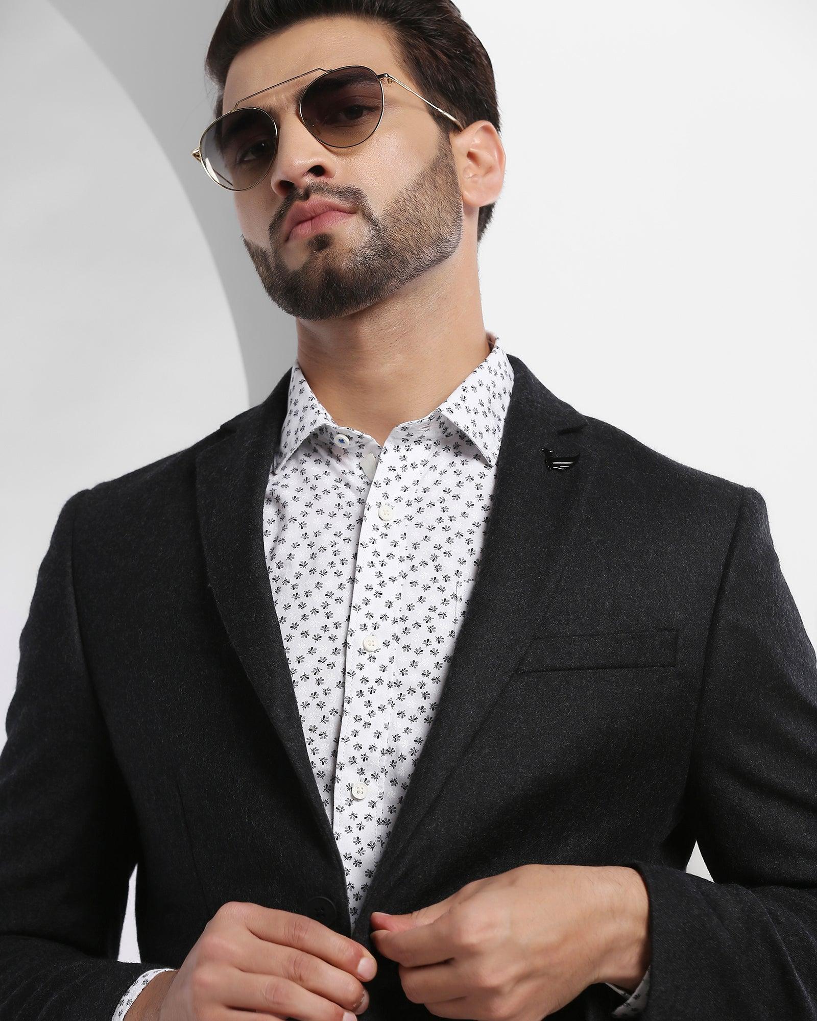 Casual Charcoal Solid Blazer - Andus