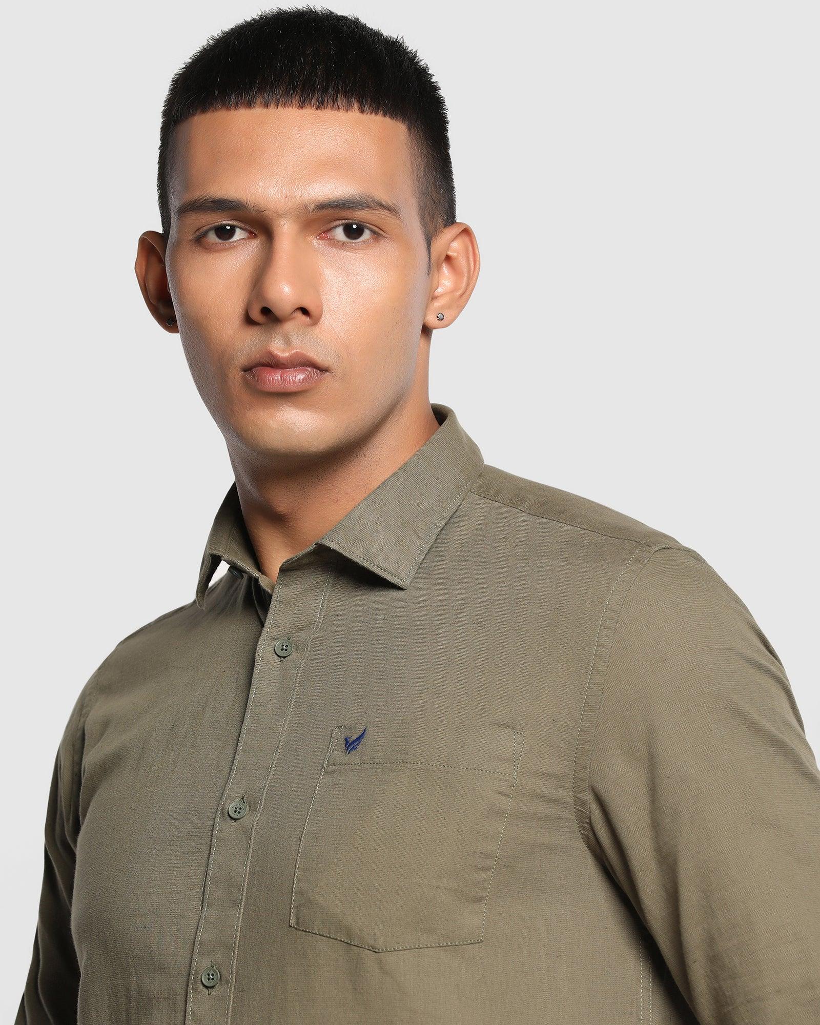 Linen Casual Olive Solid Shirt - Lang