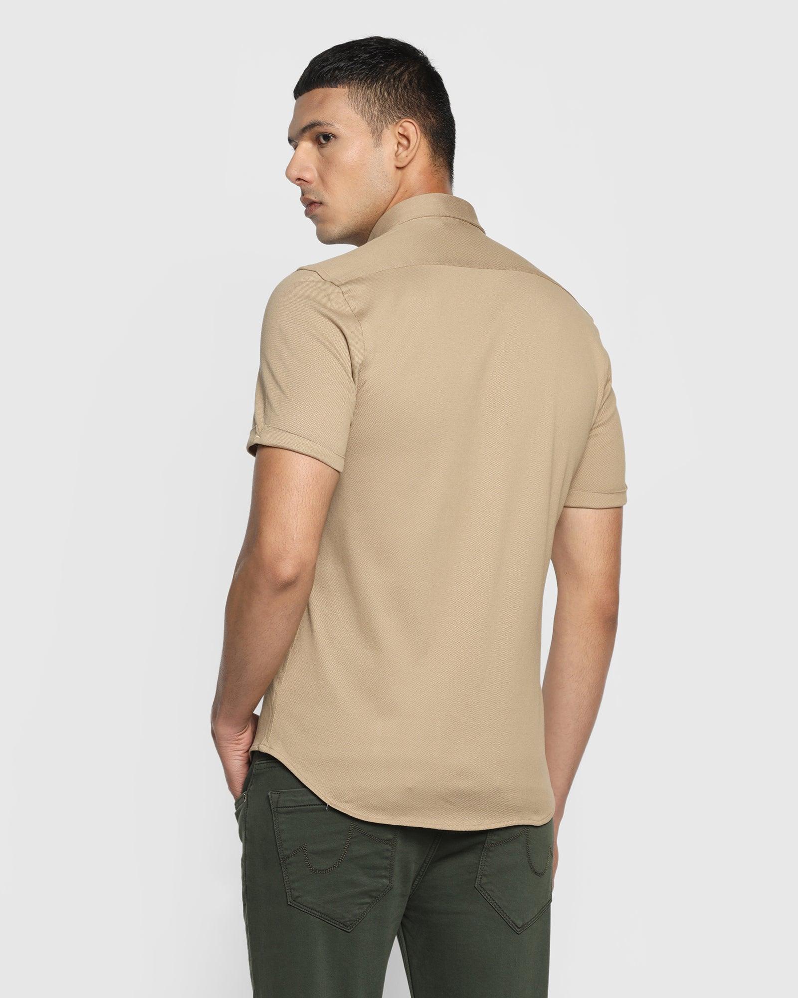 Formal Half Sleeve Beige Solid Shirt - Pareto