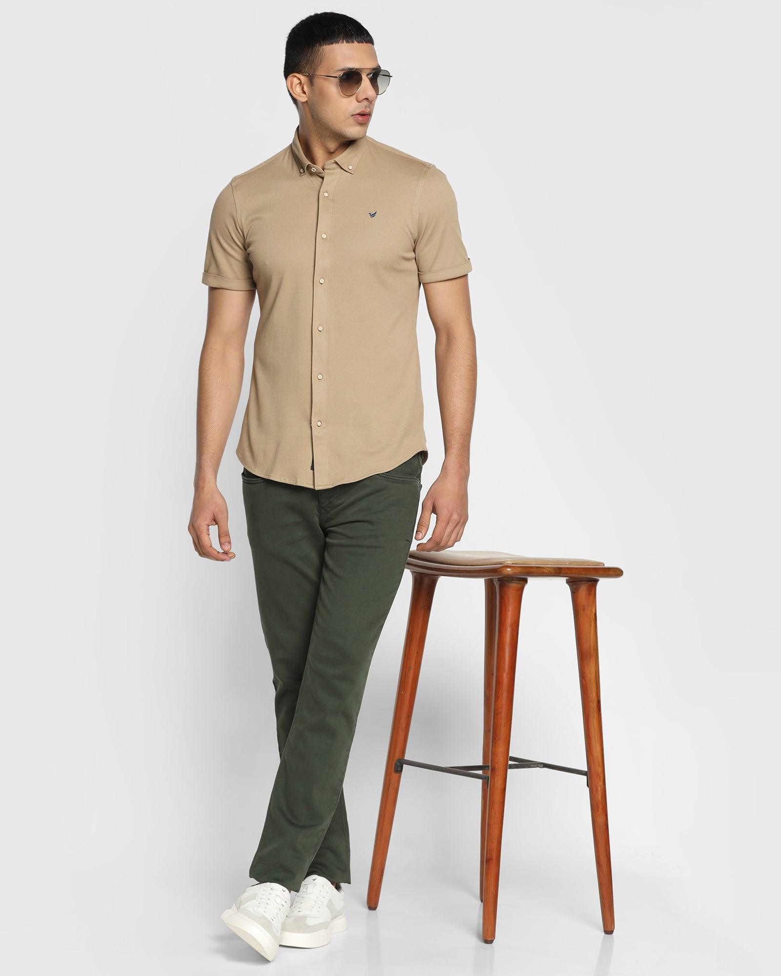 Formal Half Sleeve Beige Solid Shirt - Pareto