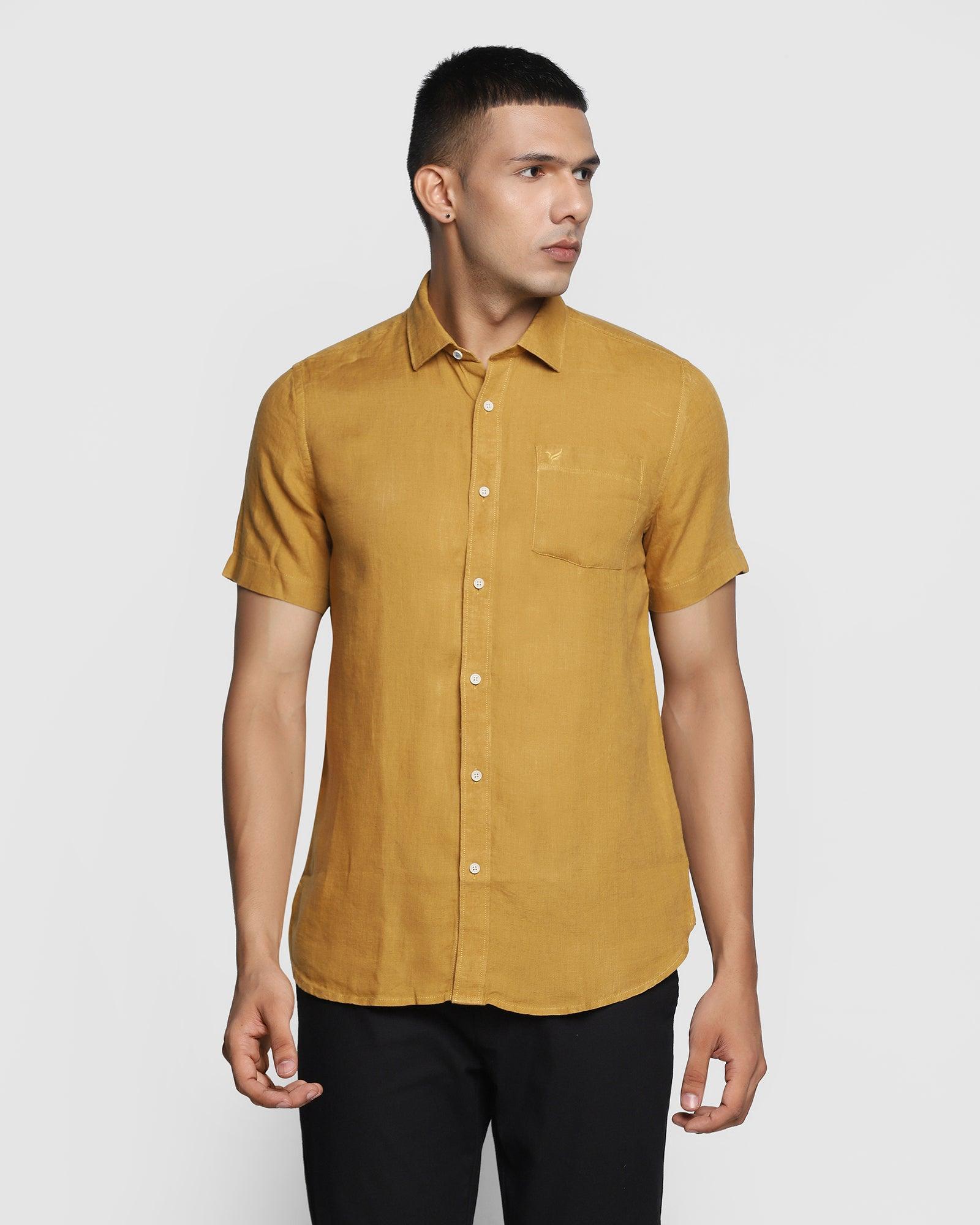 Linen Formal Half Sleeve Mustard Solid Shirt - Bowen