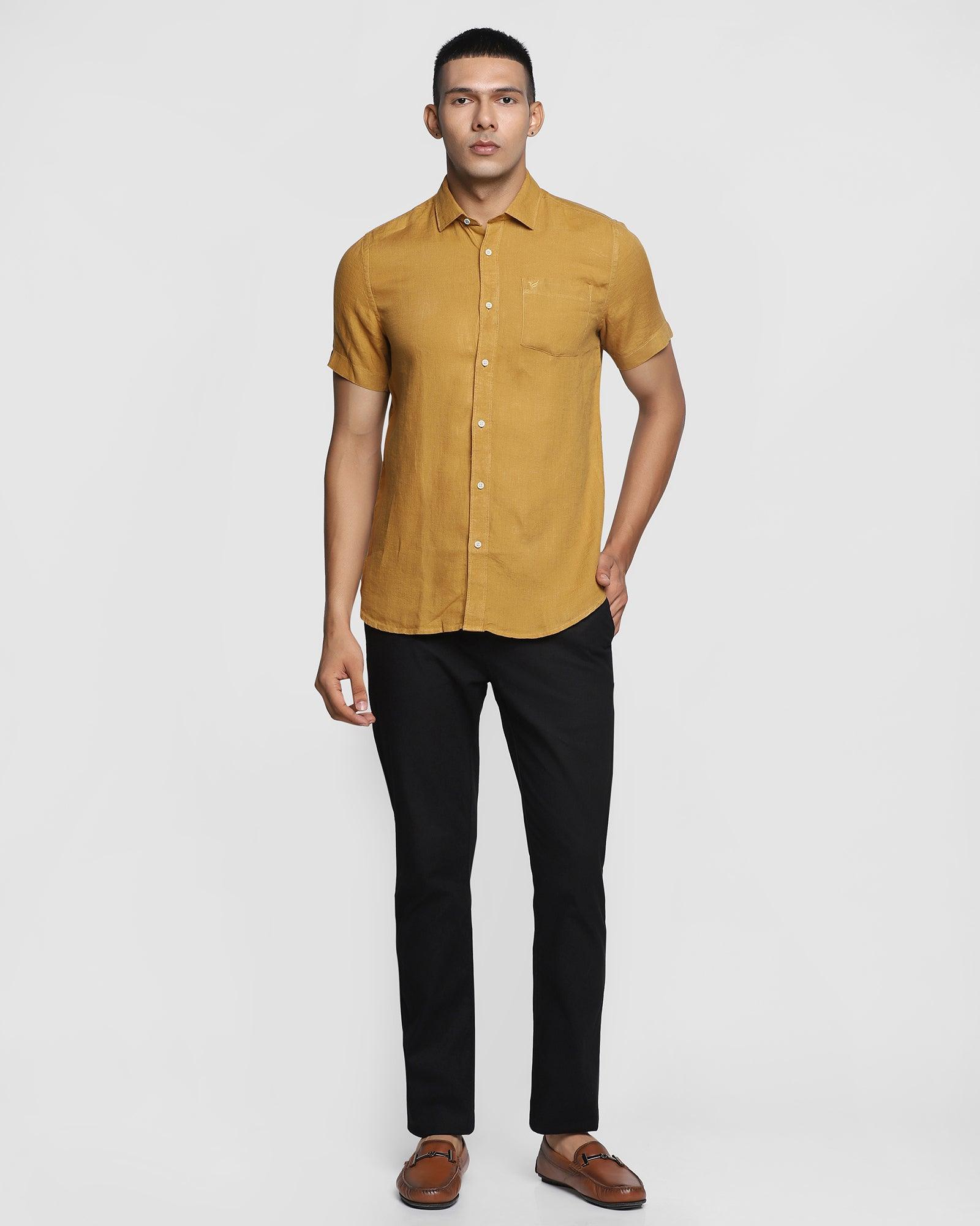 Linen Formal Half Sleeve Mustard Solid Shirt - Bowen