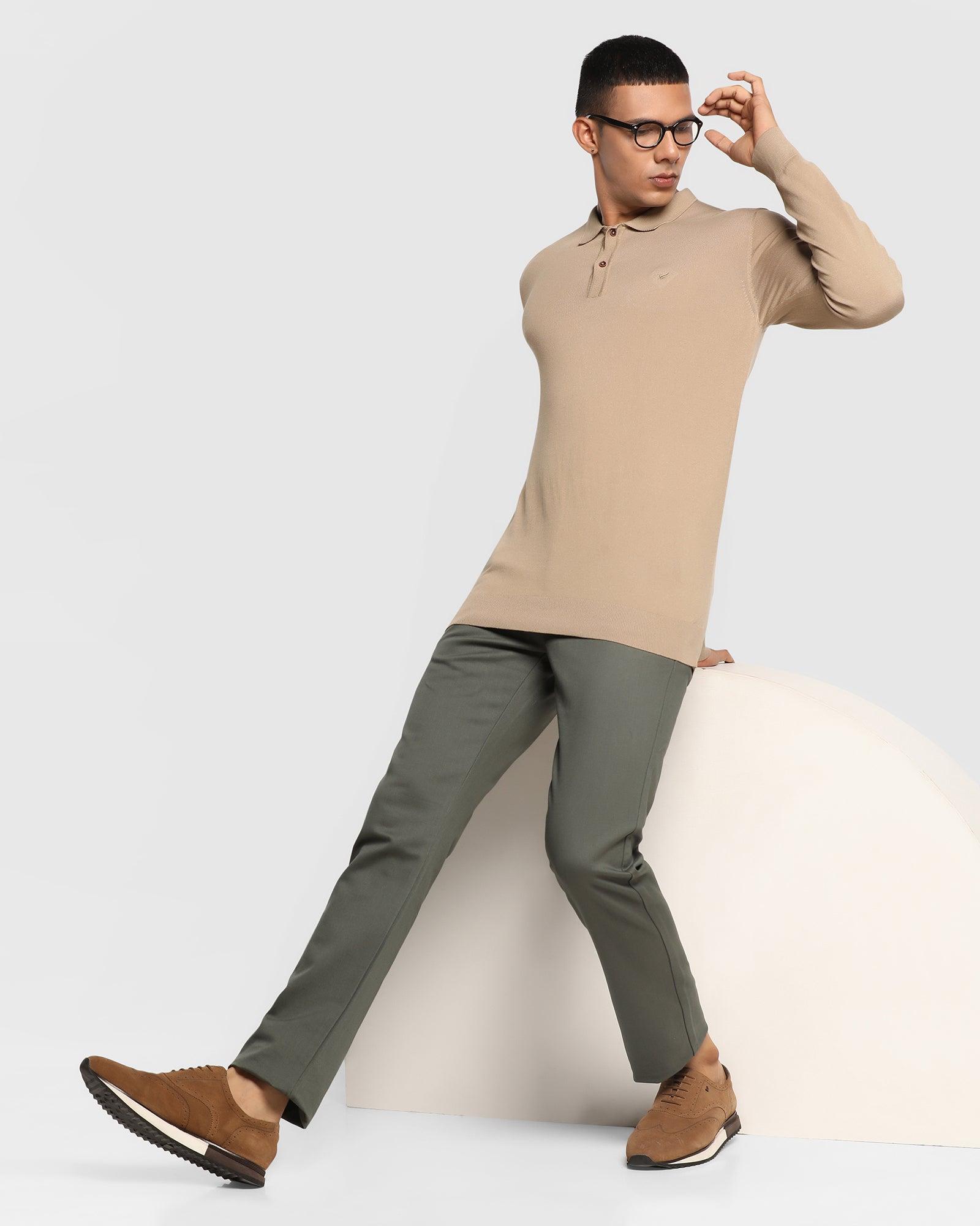 Slim Comfort B-95 Casual Olive Solid Khakis - Clate