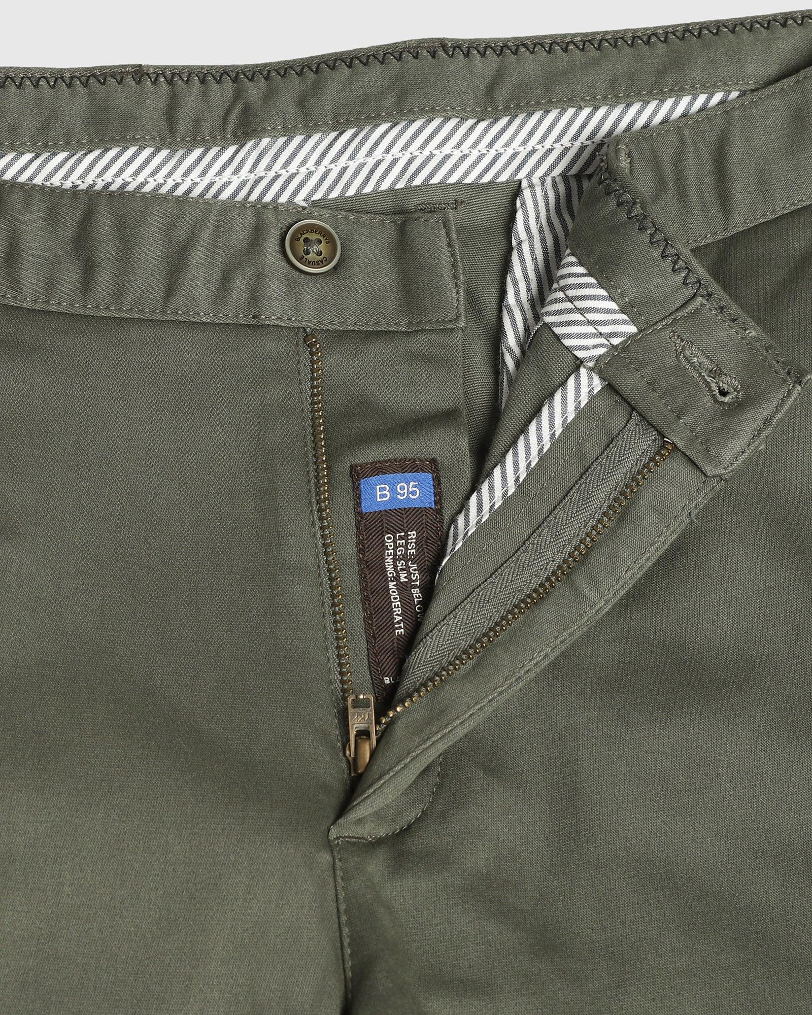 Slim Comfort B-95 Casual Olive Solid Khakis - Clate