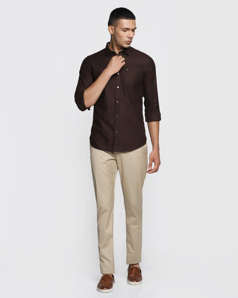 Casual Dark Brown Solid Shirt - Rodes