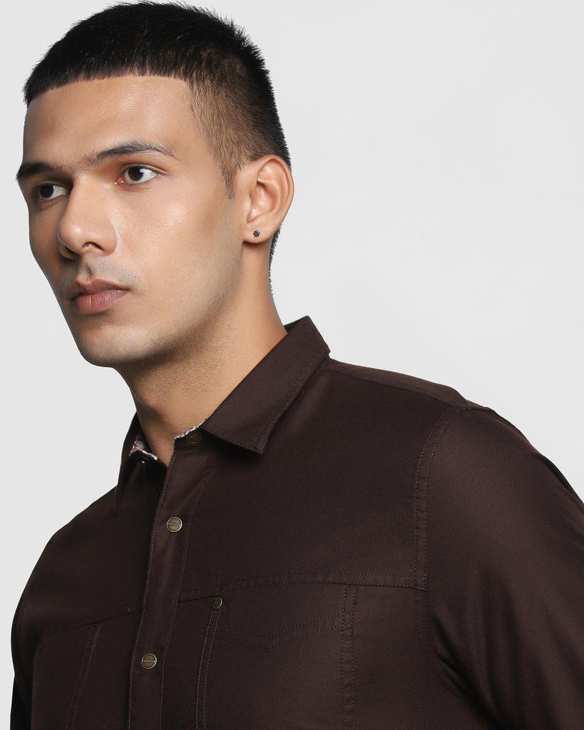 Casual Dark Brown Solid Shirt - Rodes