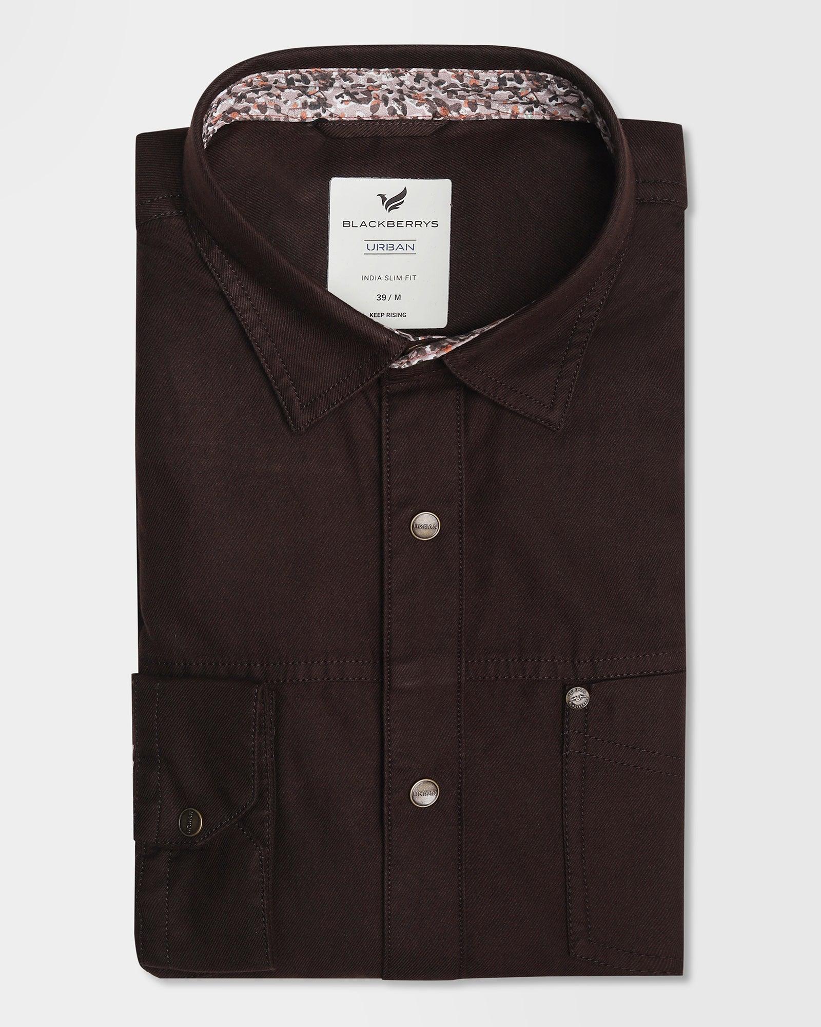 Casual Dark Brown Solid Shirt - Rodes