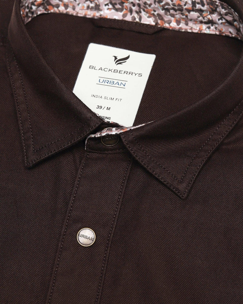 Casual Dark Brown Solid Shirt - Rodes