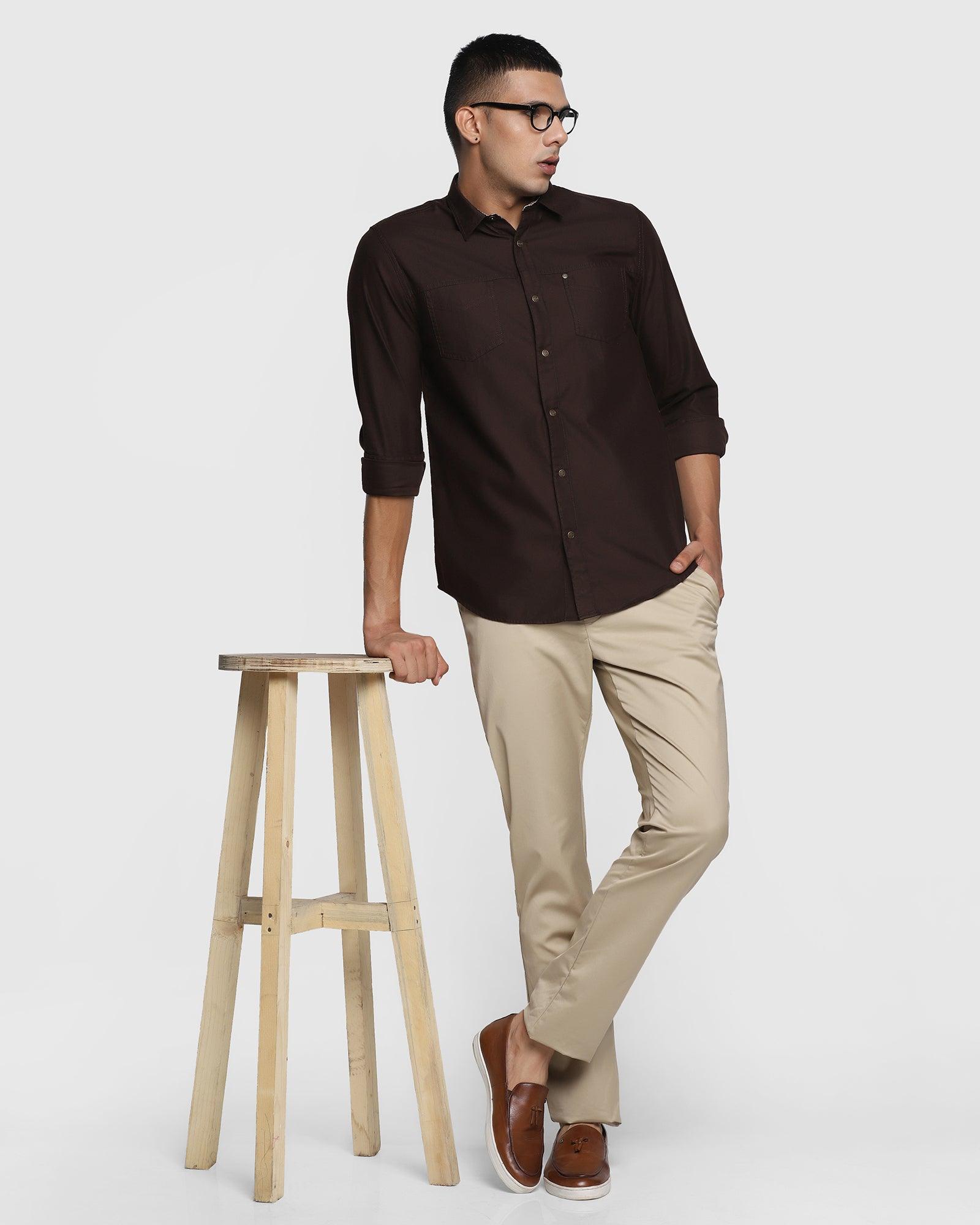 Casual Dark Brown Solid Shirt - Rodes