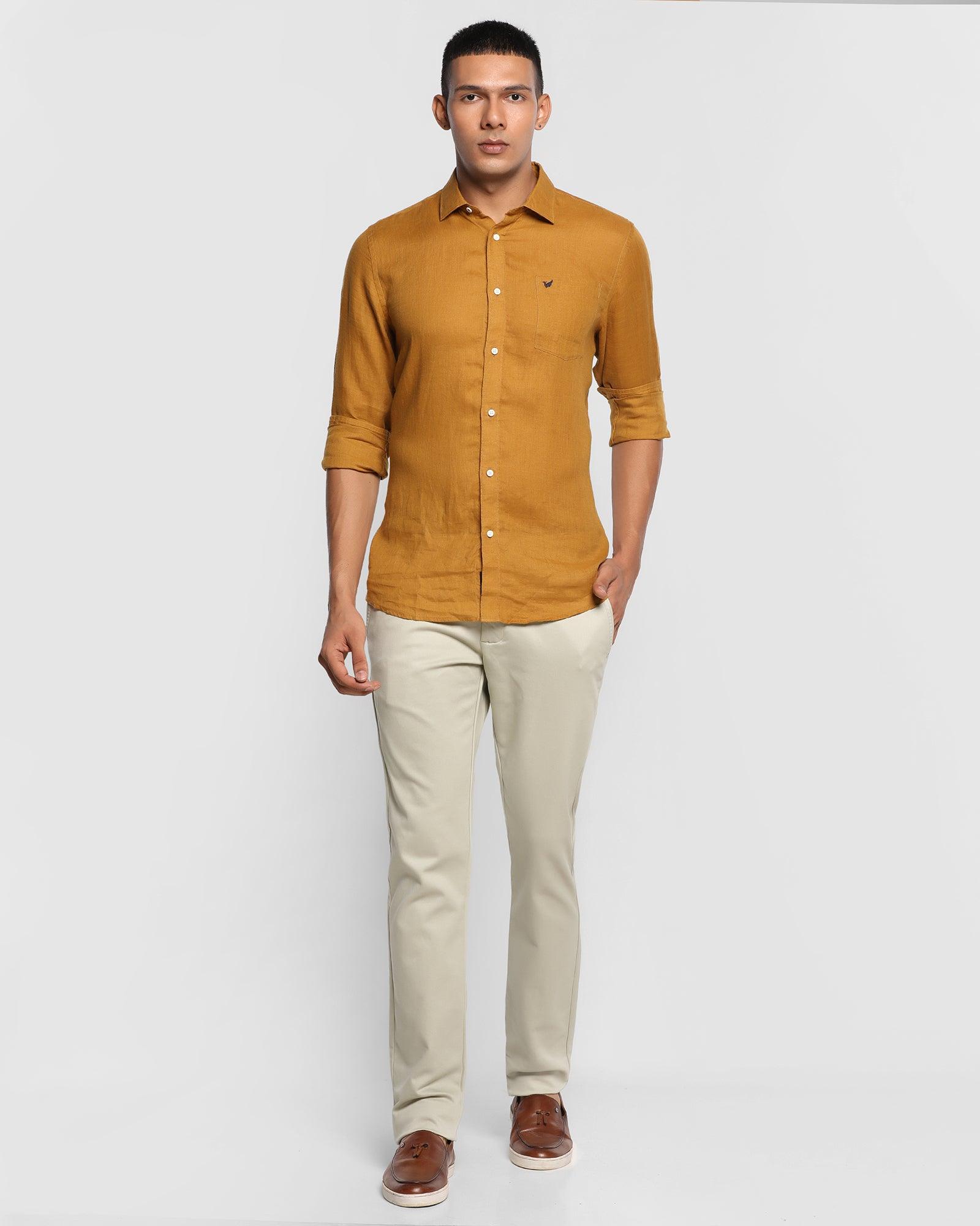 Linen Casual Mustard Solid Shirt - Bowen
